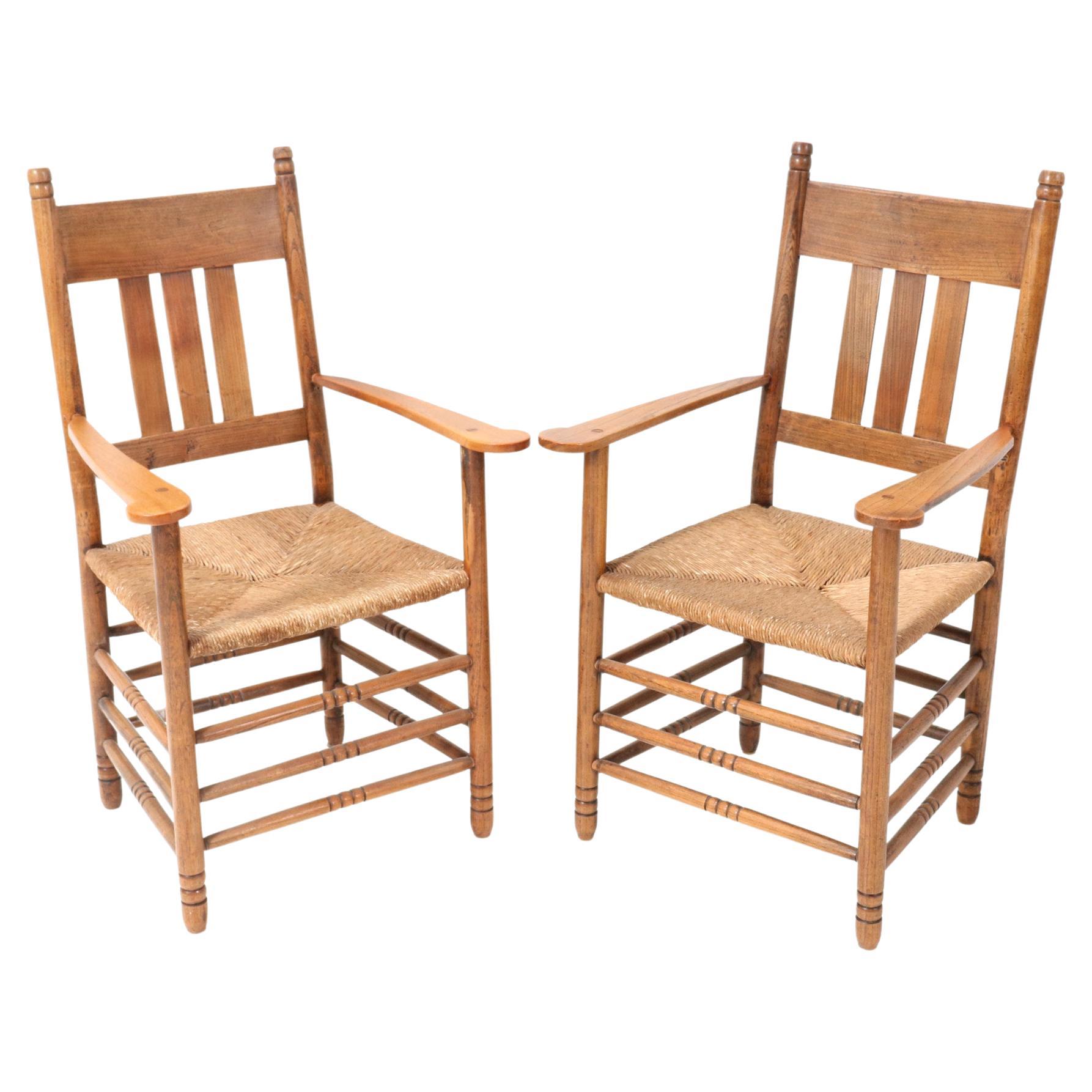 Two Elm Art Nouveau Armchairs by Willem Penaat, 1900s For Sale