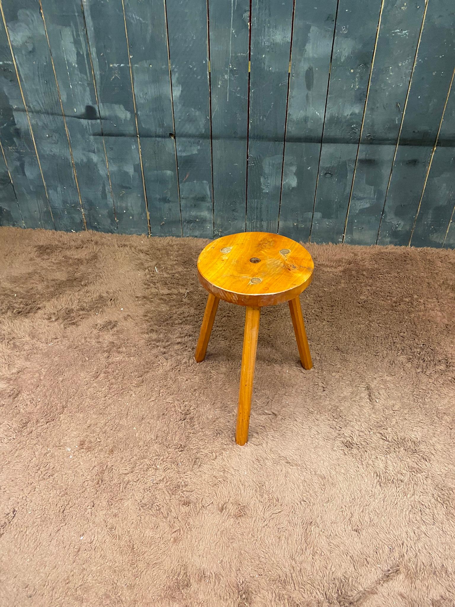 French Two Elm Stool circa 1950 For Sale