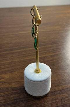 Two Emerald Teardrop 14K Yellow Gold Black Diamonds Wave Design Drop Earrings