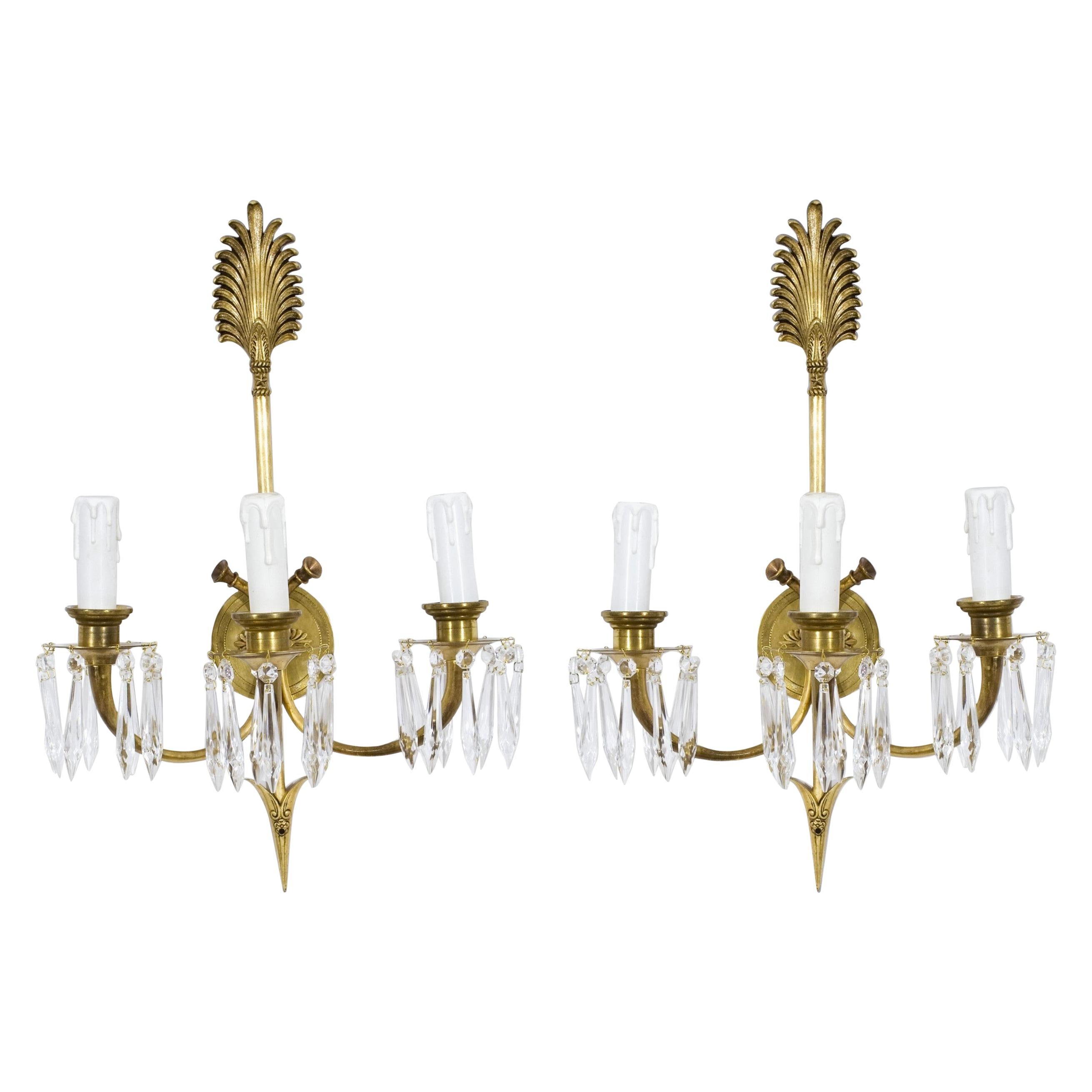 Two Empire wall sconces. Bronze, Glass, France, circa 1900 For Sale