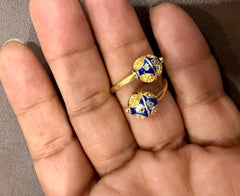 Two Enamel Balls Bypass Cocktail Ring Size 4 in 18 Karat Yellow  Gold, 4.4 Gm