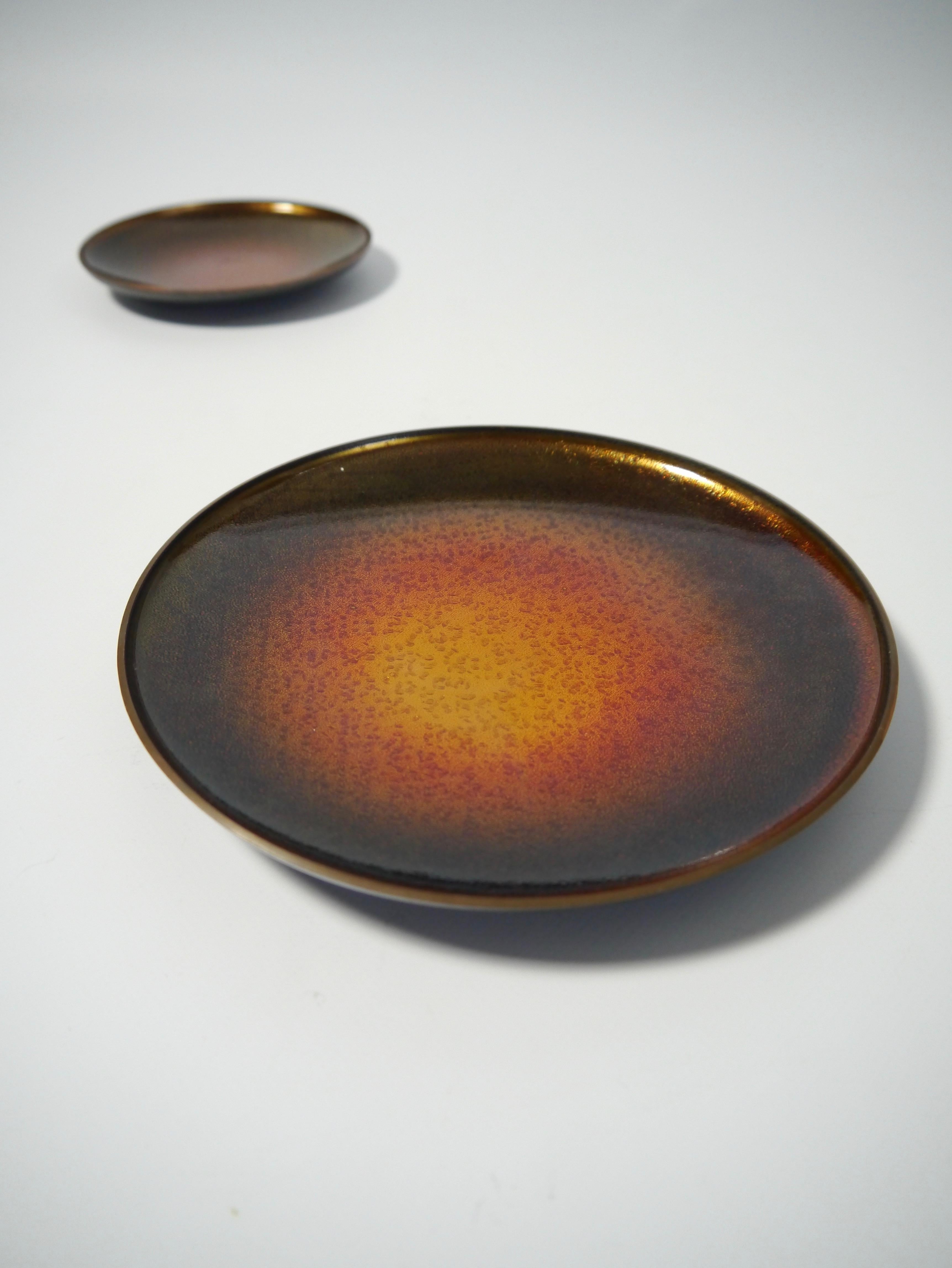 Norwegian Two Enameled Copper Trays / Plates by David Andersen, Norway 1960s For Sale