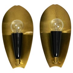 Two enchanting original Mid Century Modern brass cone wall lamps