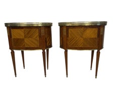 Louis XVI Style End or Bedroom Side Tables with Marble and Brass Gallery Tops