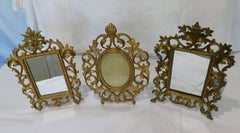 3 English 19th Century Gilt Bronze Antique Table Vanity Mirrors and Oval Frame