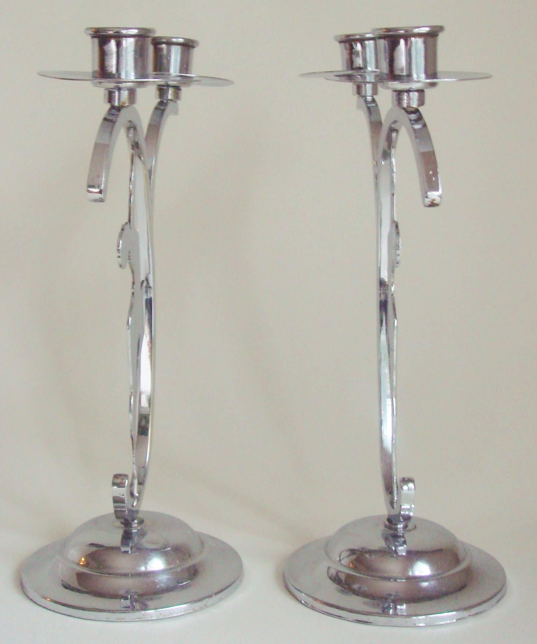 Mid-20th Century Two English Art Deco Chrome Figural Josephine Baker Twin Candle Holders For Sale