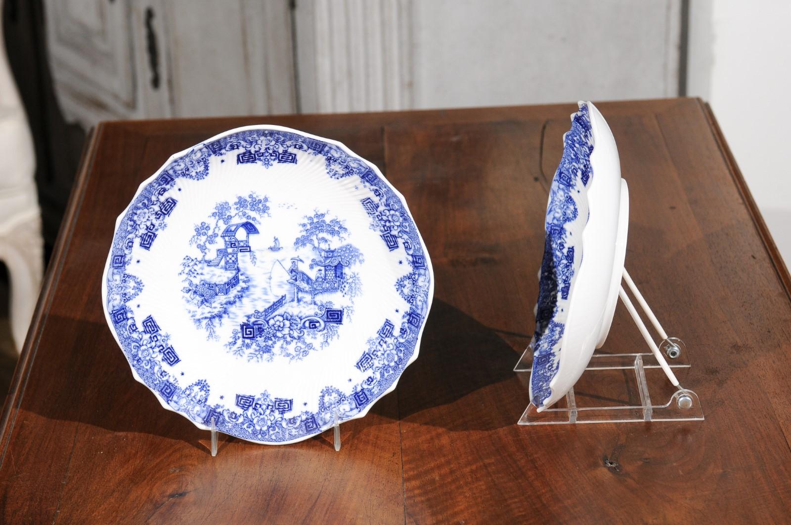 XIXe siècle Deux assiettes décoratives anglaises bleu et blanc de Copeland Spode, fin du 19e siècle en vente