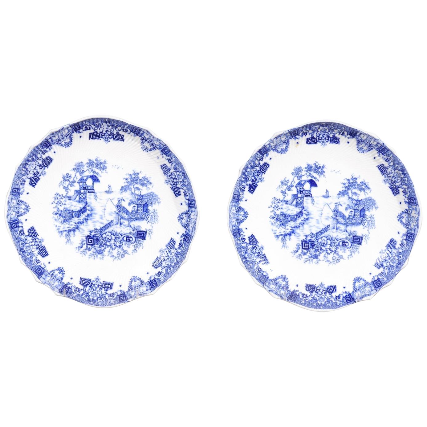 Deux assiettes décoratives anglaises bleu et blanc de Copeland Spode, fin du 19e siècle