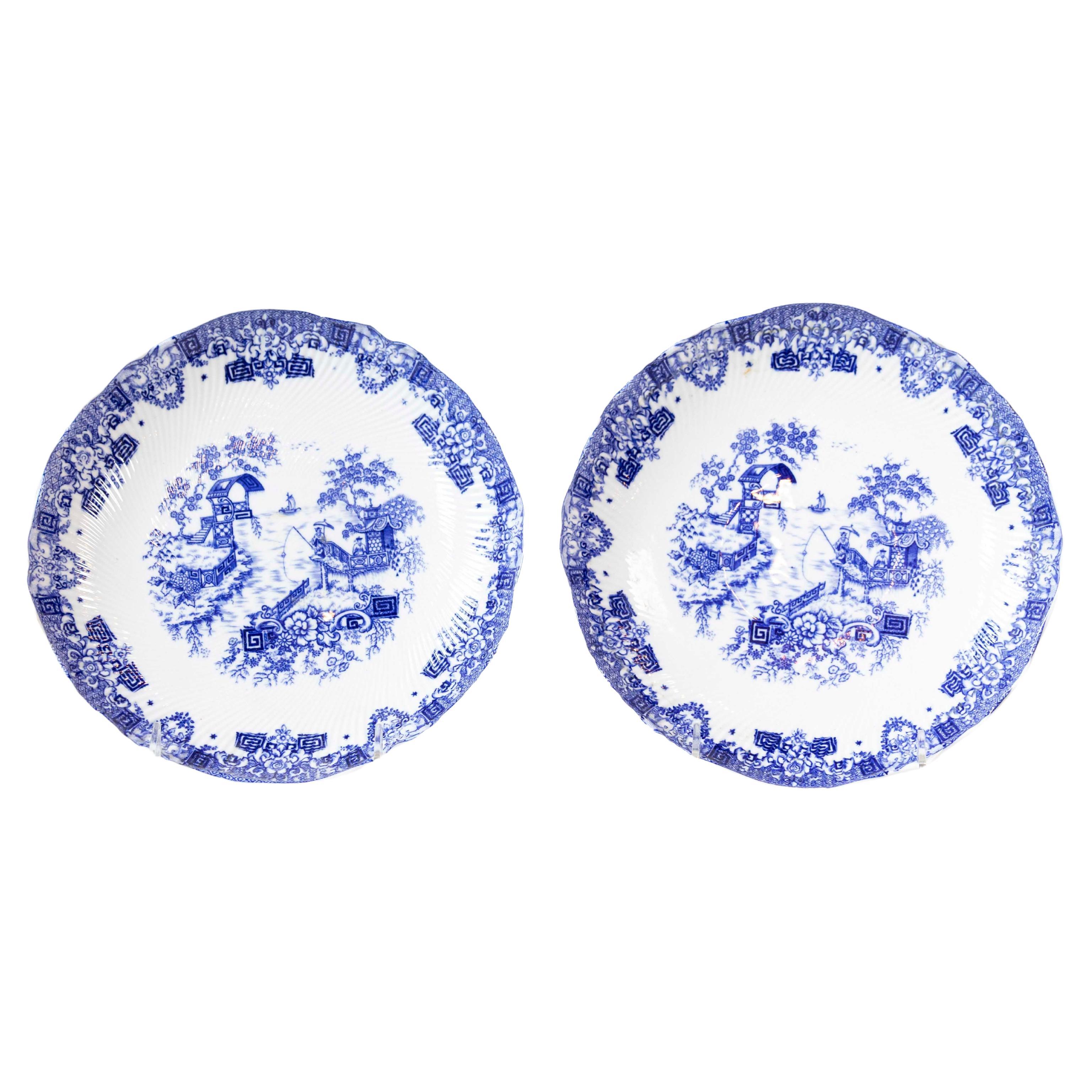 Dos Platos Decorativos Ingleses Azul y Blanco Copeland Spode, Finales S. XIX