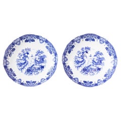 Dos Platos Decorativos Ingleses Azul y Blanco Copeland Spode, Finales S. XIX