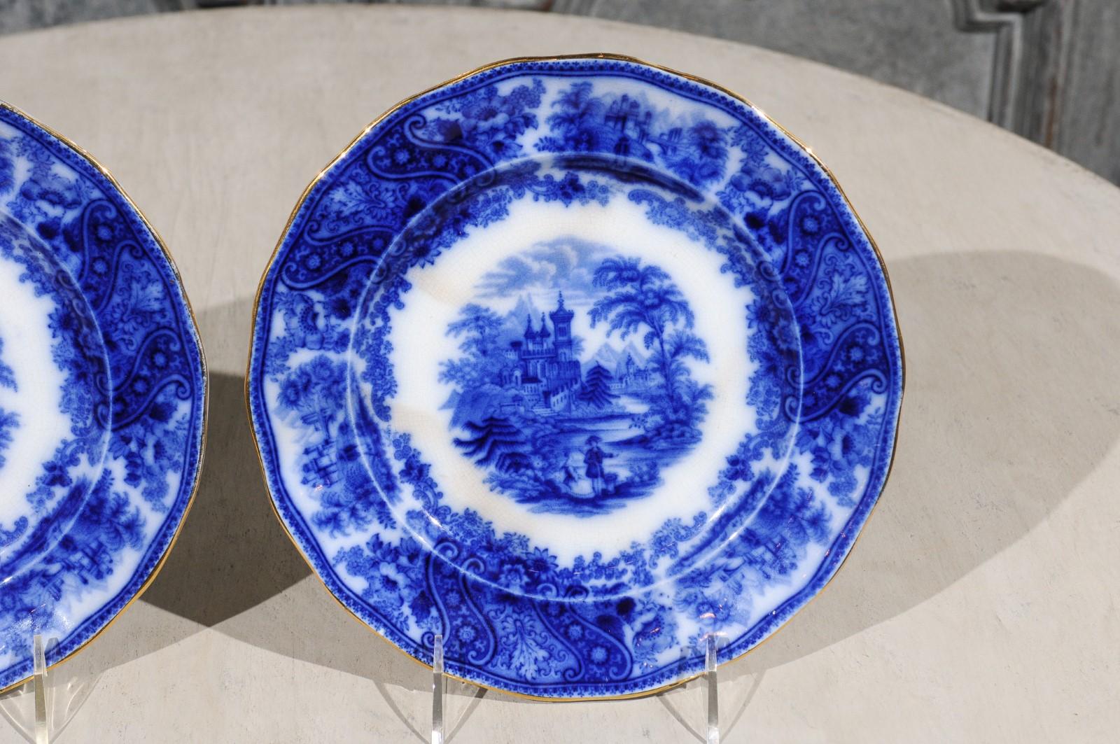 Deux assiettes Middleport anglaises Burgess & Leigh avec motifs nonpareils bleus scintillants en vente 4
