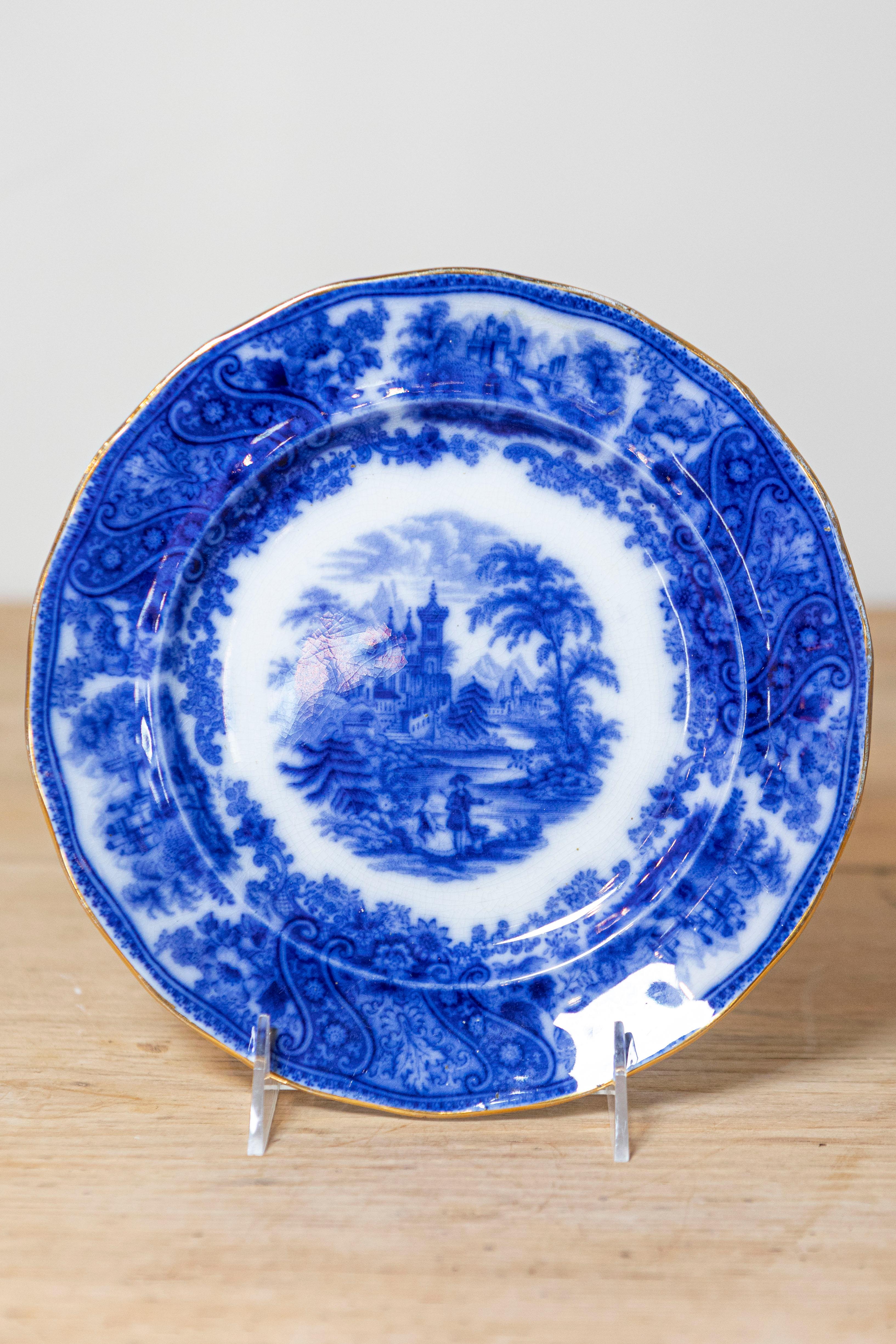19th Century Two English Burgess & Leigh Middleport Plates with Flow Blue Nonpareil Patterns For Sale