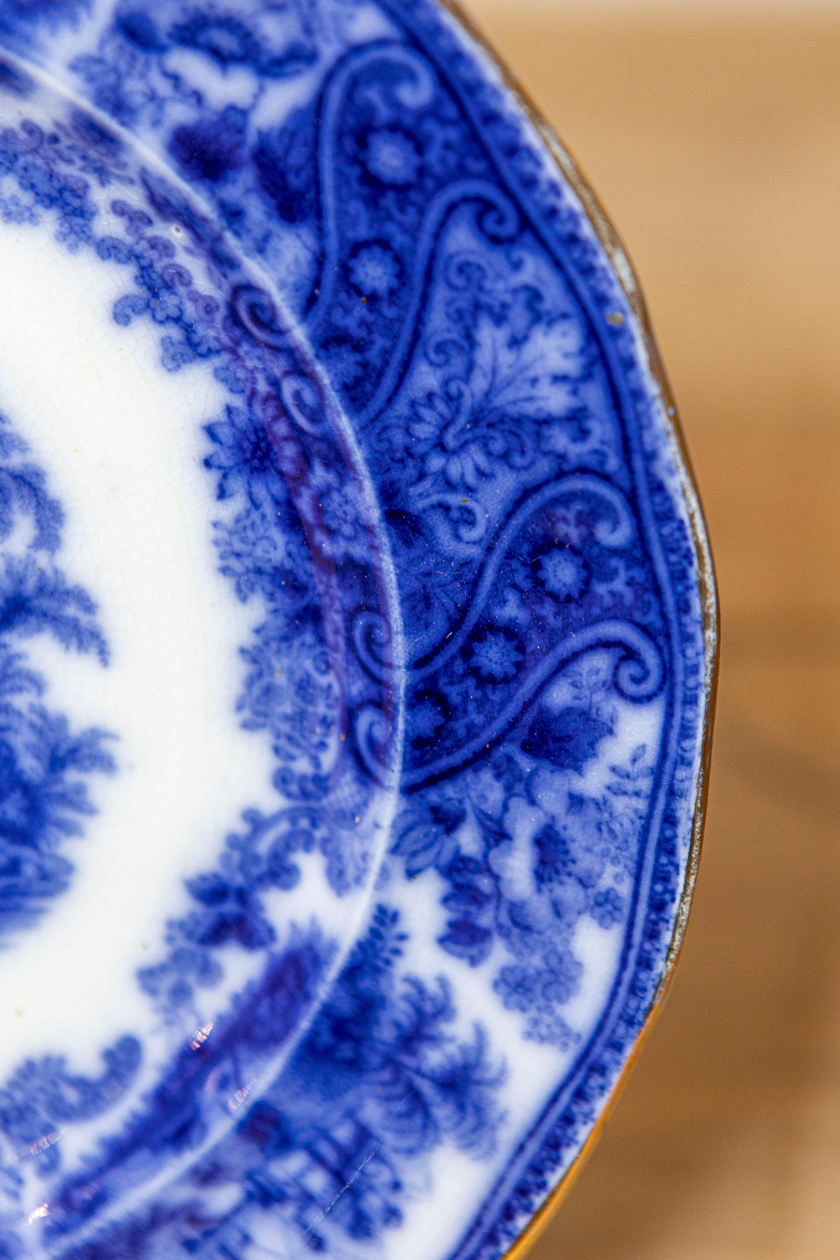 Earthenware Two English Burgess & Leigh Middleport Plates with Flow Blue Nonpareil Patterns For Sale