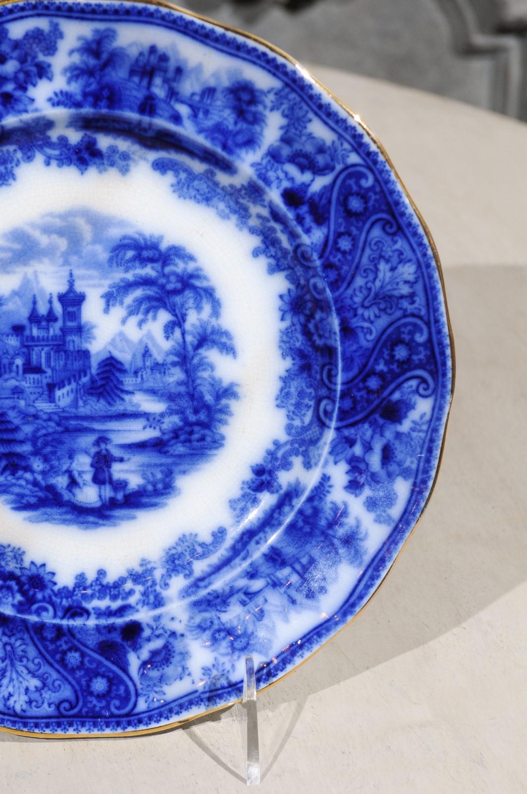 Poterie Deux assiettes Middleport anglaises Burgess & Leigh avec motifs nonpareils bleus scintillants en vente