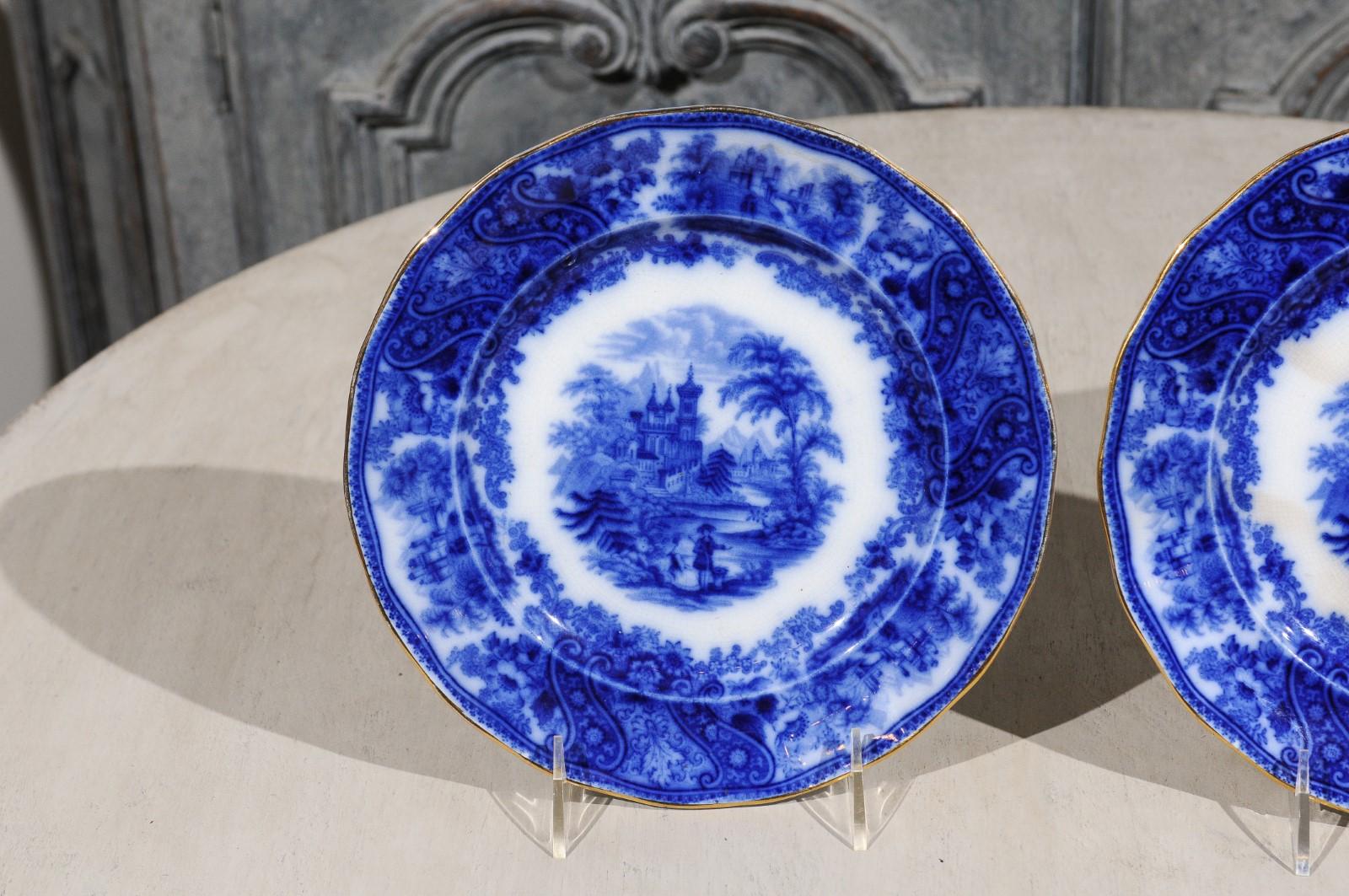 Deux assiettes Middleport anglaises Burgess & Leigh avec motifs nonpareils bleus scintillants en vente 3