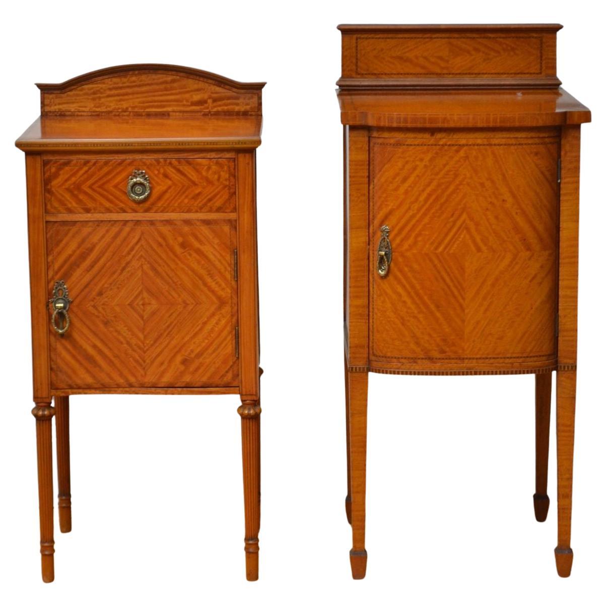 Two English Edwardian Satinwood Bedside Cabinets Bedside Cupboards For Sale