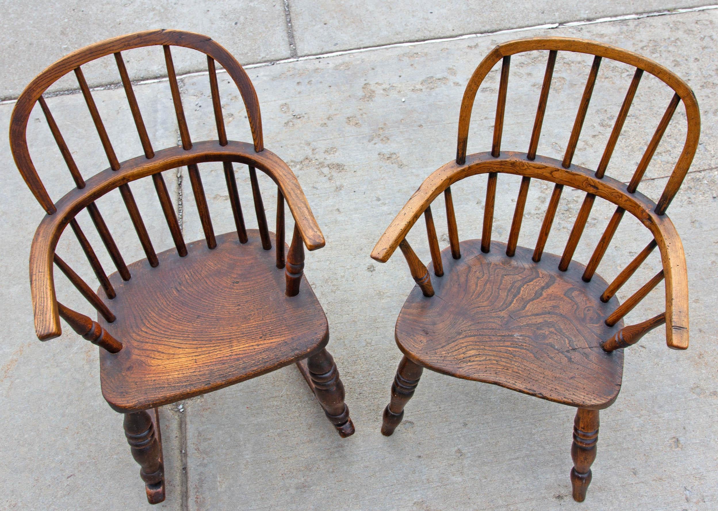 Two English Elm Windsor Children's Chairs In Good Condition In Rochester, NY