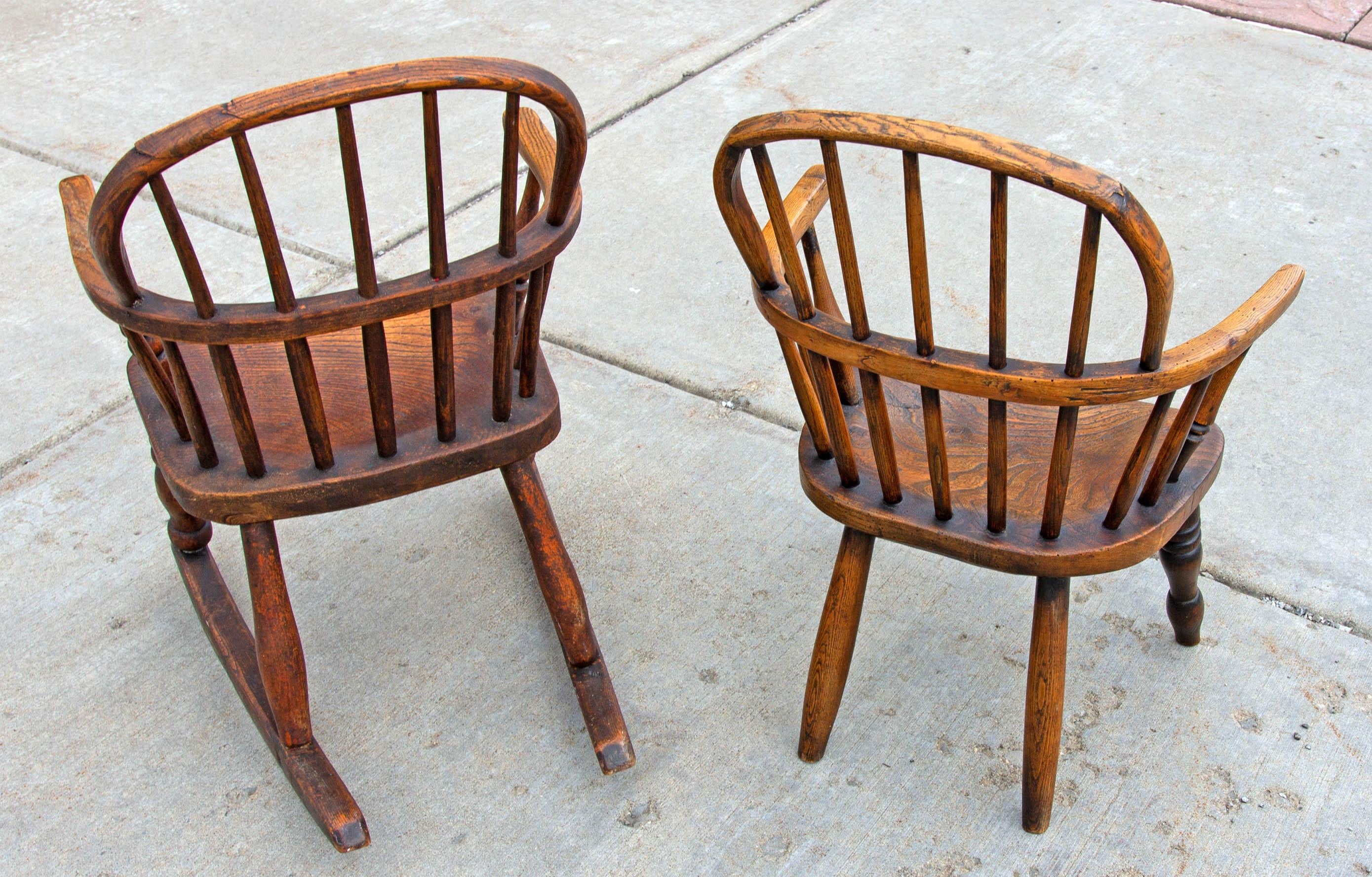 18th Century and Earlier Two English Elm Windsor Children's Chairs
