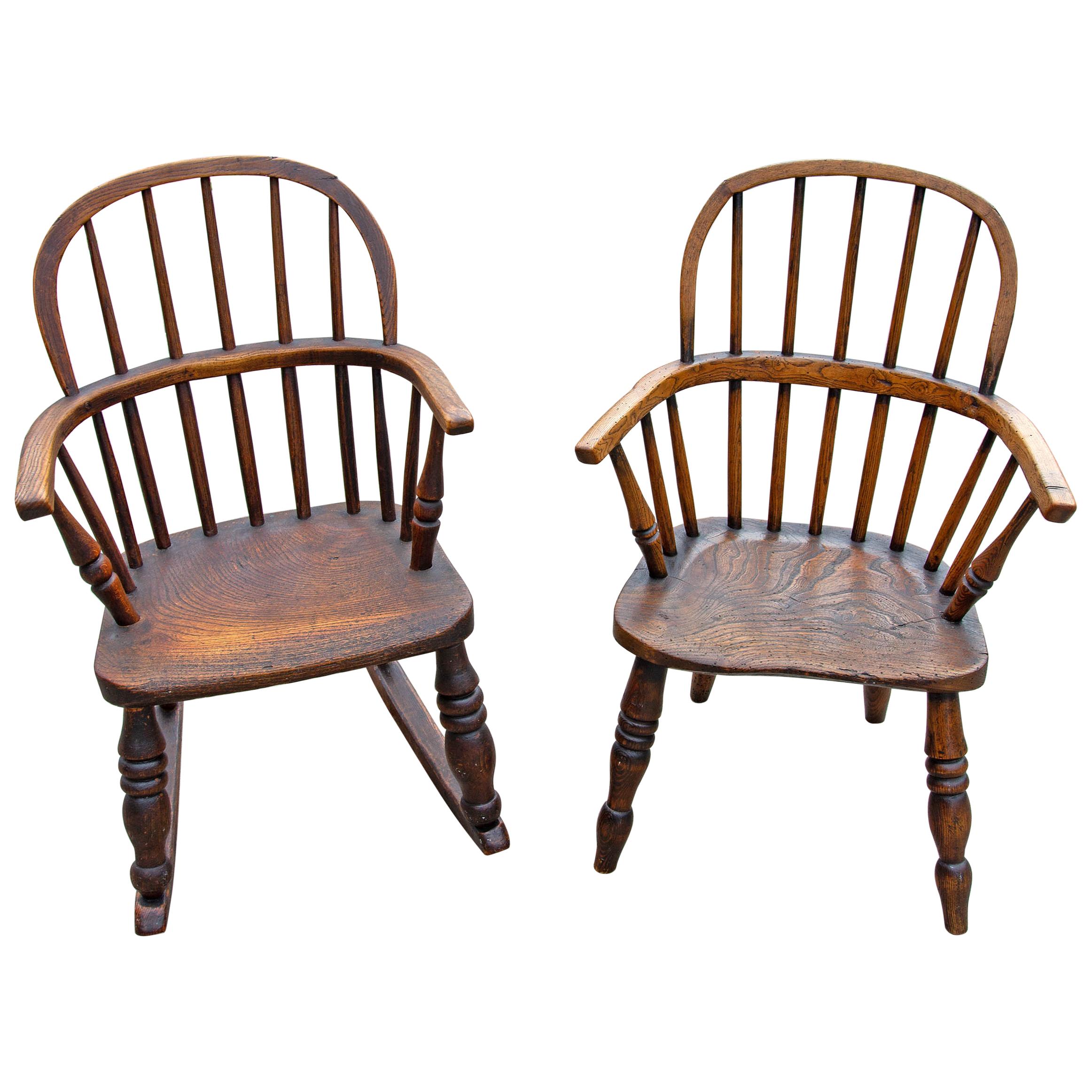 Two English Elm Windsor Children's Chairs
