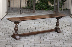 Two English Georgian Period Walnut Benches with Turned Legs and Cross Stretcher