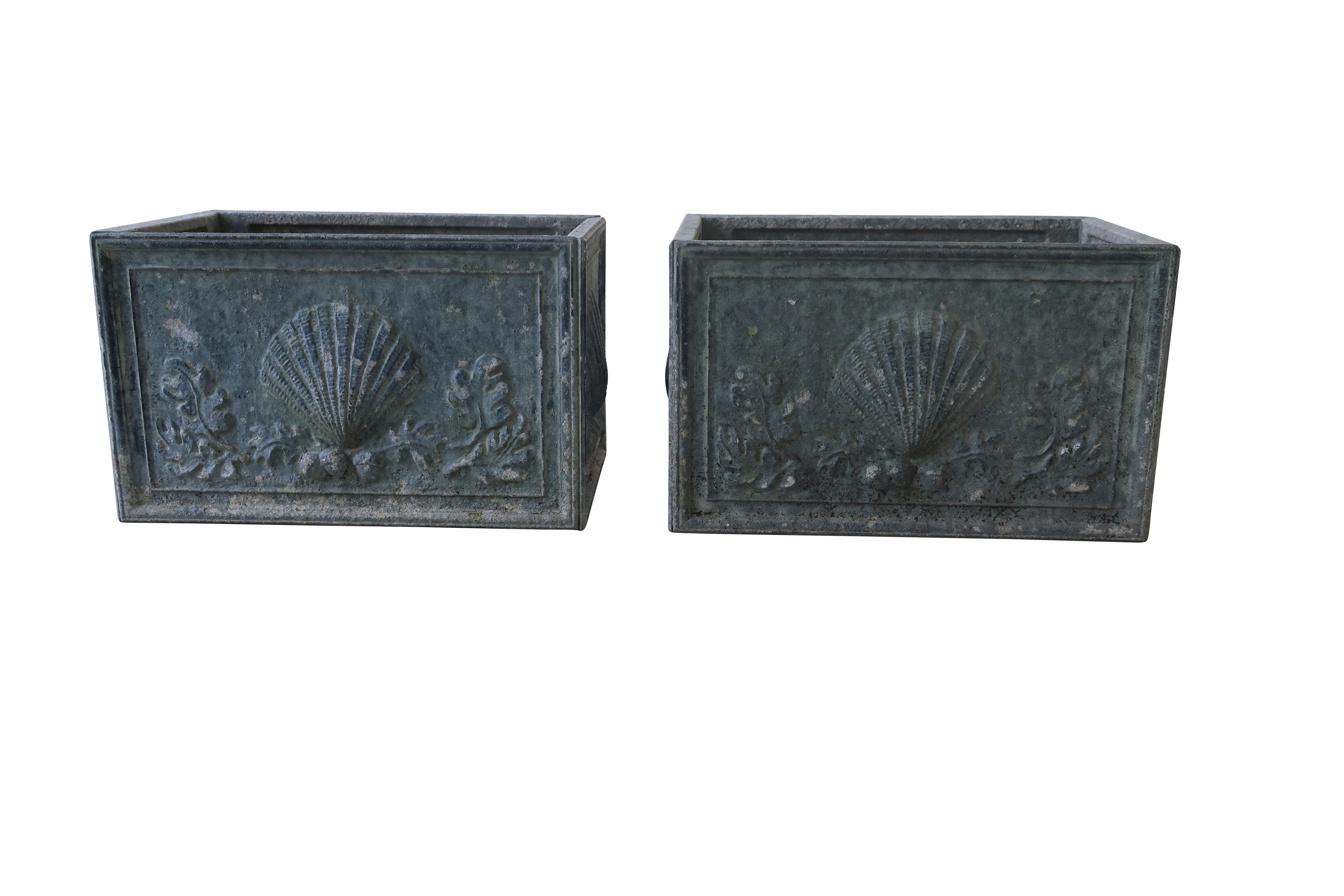 American Two English Lead Square and Rectangular Scallop Shell Planters