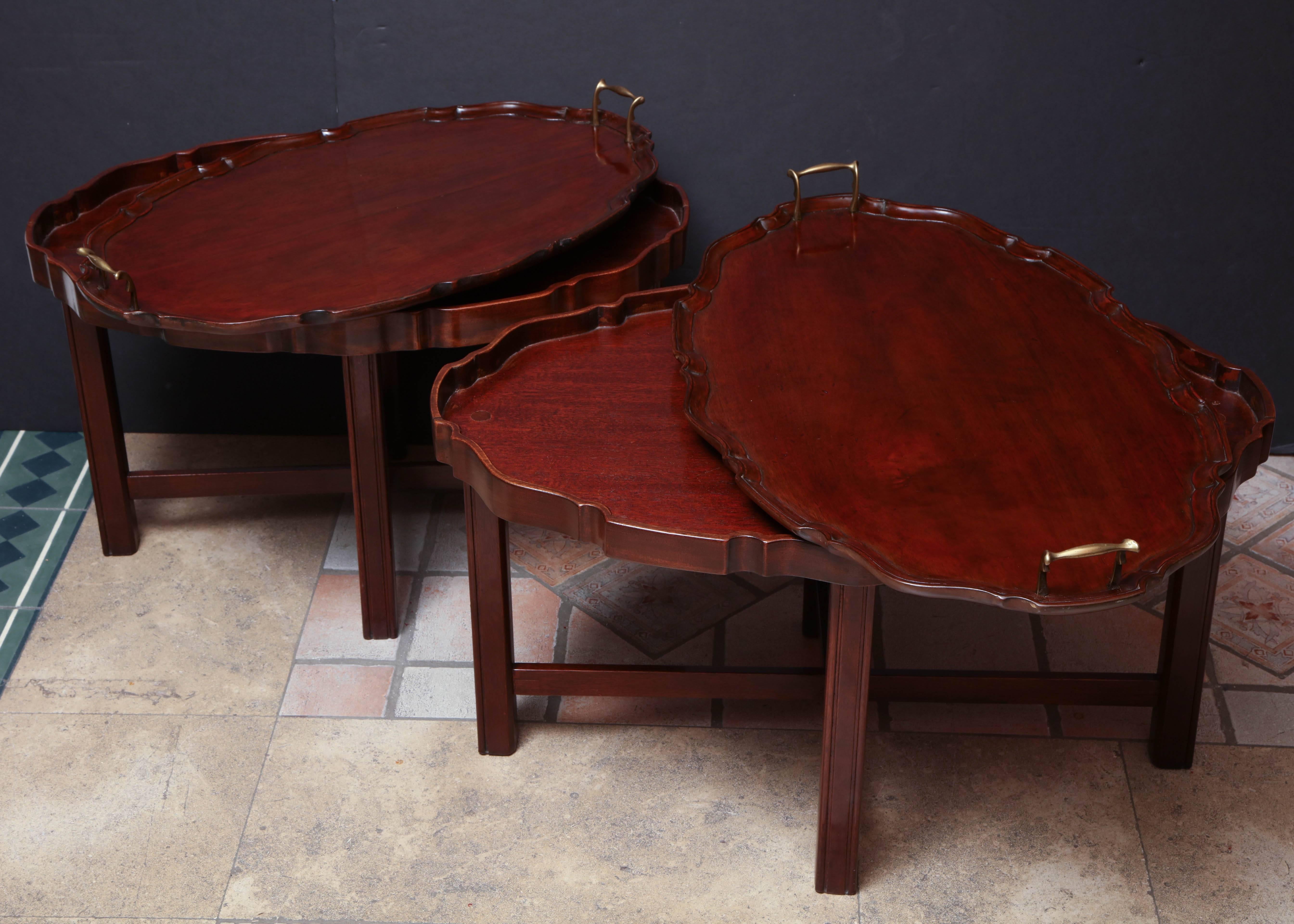 Two English Mahogany Trays on Stands In Good Condition In Westwood, NJ