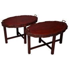 Antique Two English Mahogany Trays on Stands