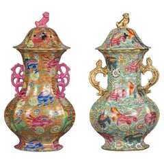 Antique Two English Porcelain Covered Two-Handled Vases, circa 1840