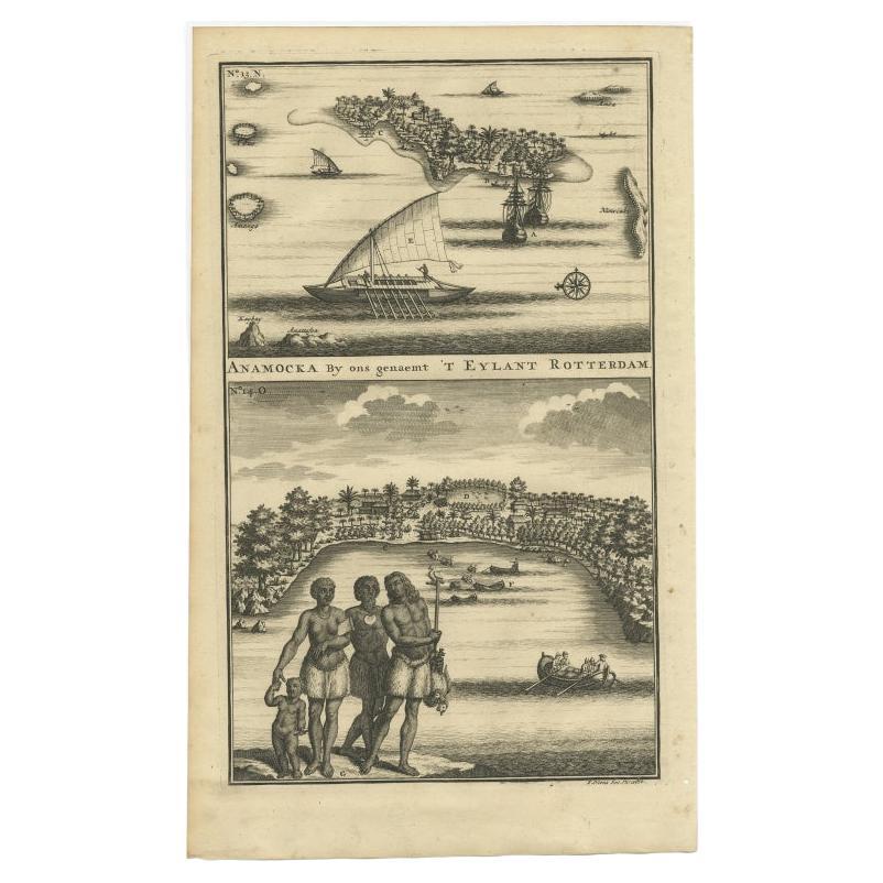 Two Engravings Tonga Archipel Anamuka 't Eylant Rotterdam', Valentijn, 1726 For Sale