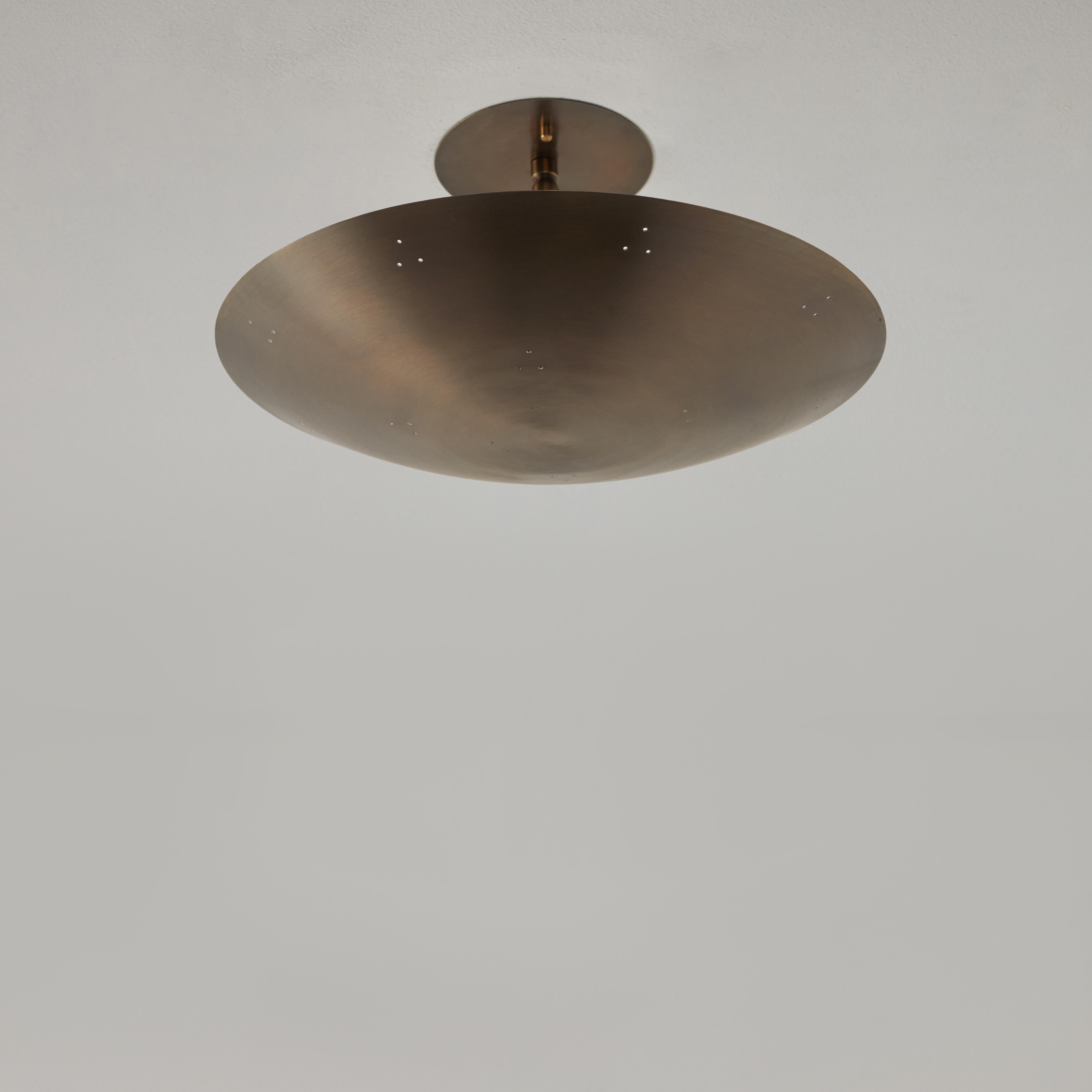 Mid-Century Modern Two Enlighten 'Rey 14' Perforated Patinated Brass Dome Ceiling Lamp For Sale