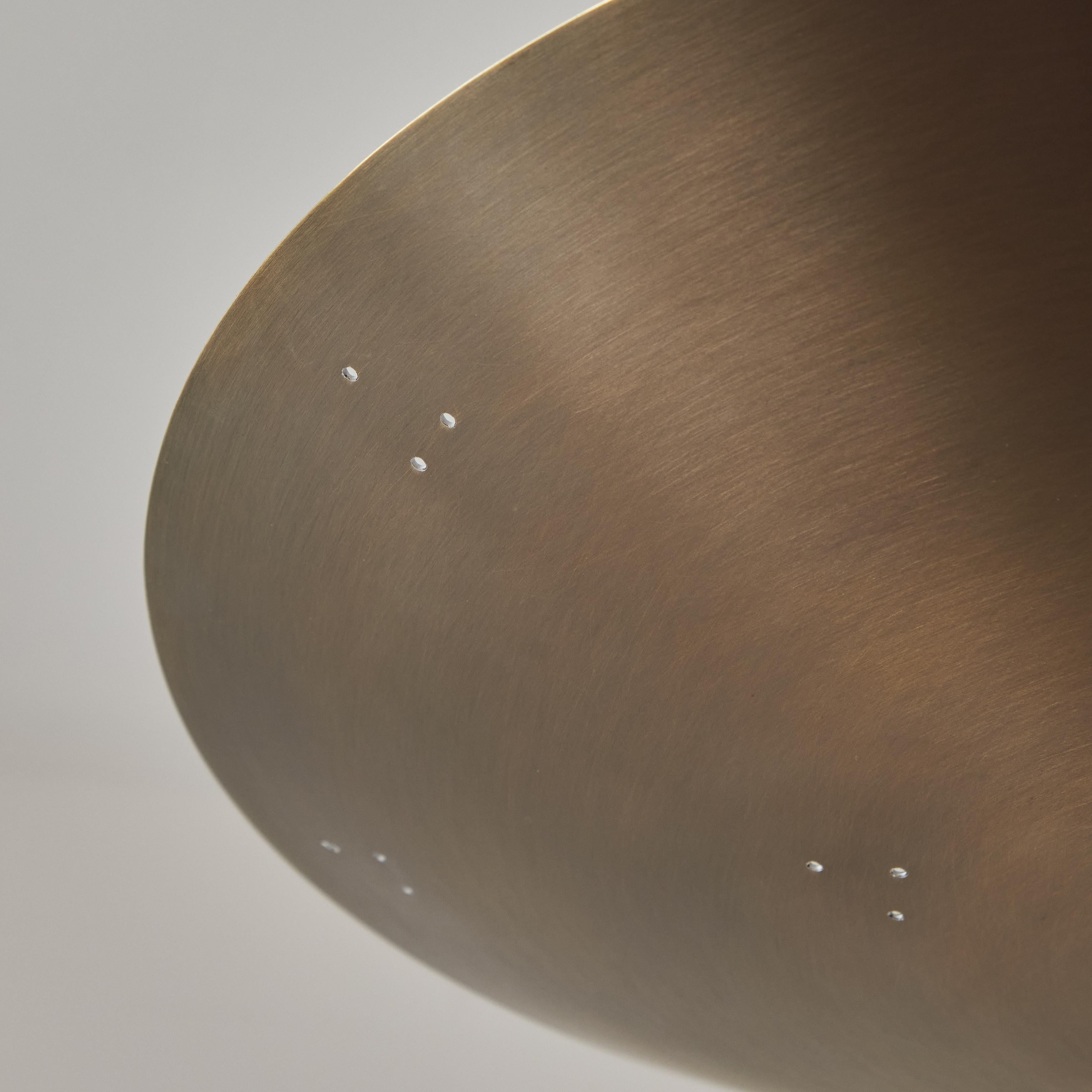 Contemporary Two Enlighten 'Rey 14' Perforated Patinated Brass Dome Ceiling Lamp For Sale