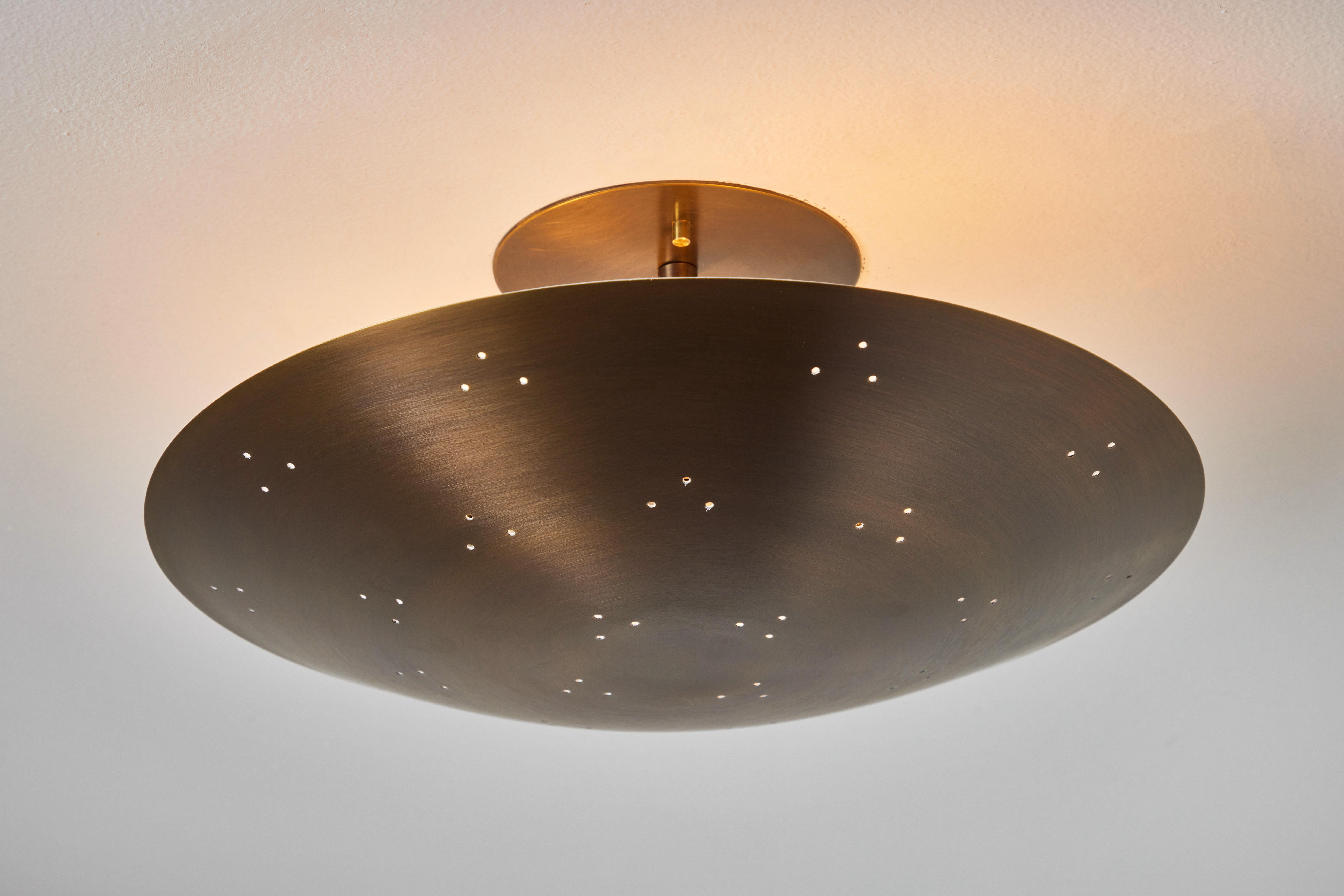 Two Enlighten 'Rey' Perforated Patinated Brass Dome Ceiling Lamp In New Condition For Sale In Glendale, CA