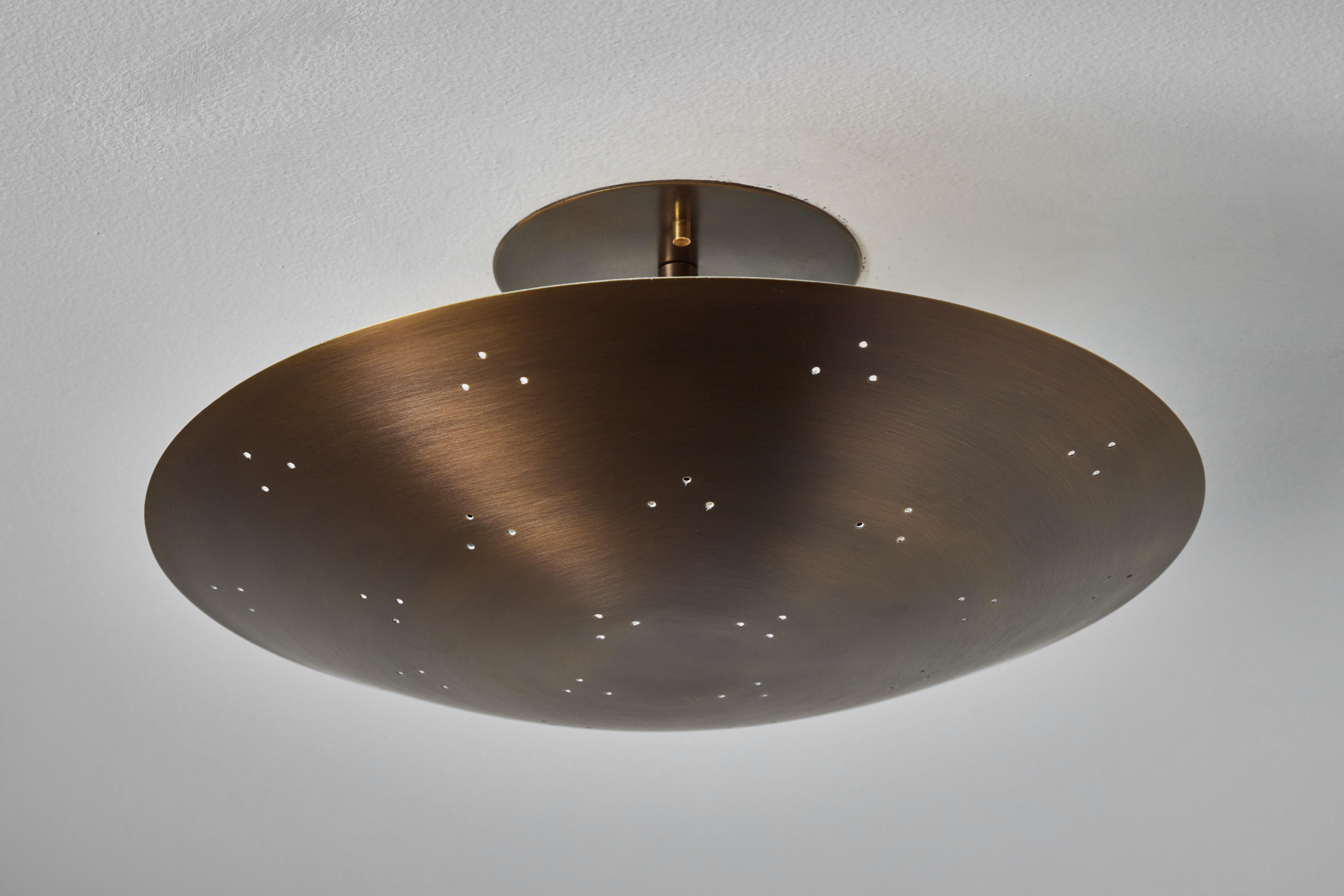 Contemporary Two Enlighten 'Rey' Perforated Patinated Brass Dome Ceiling Lamp For Sale