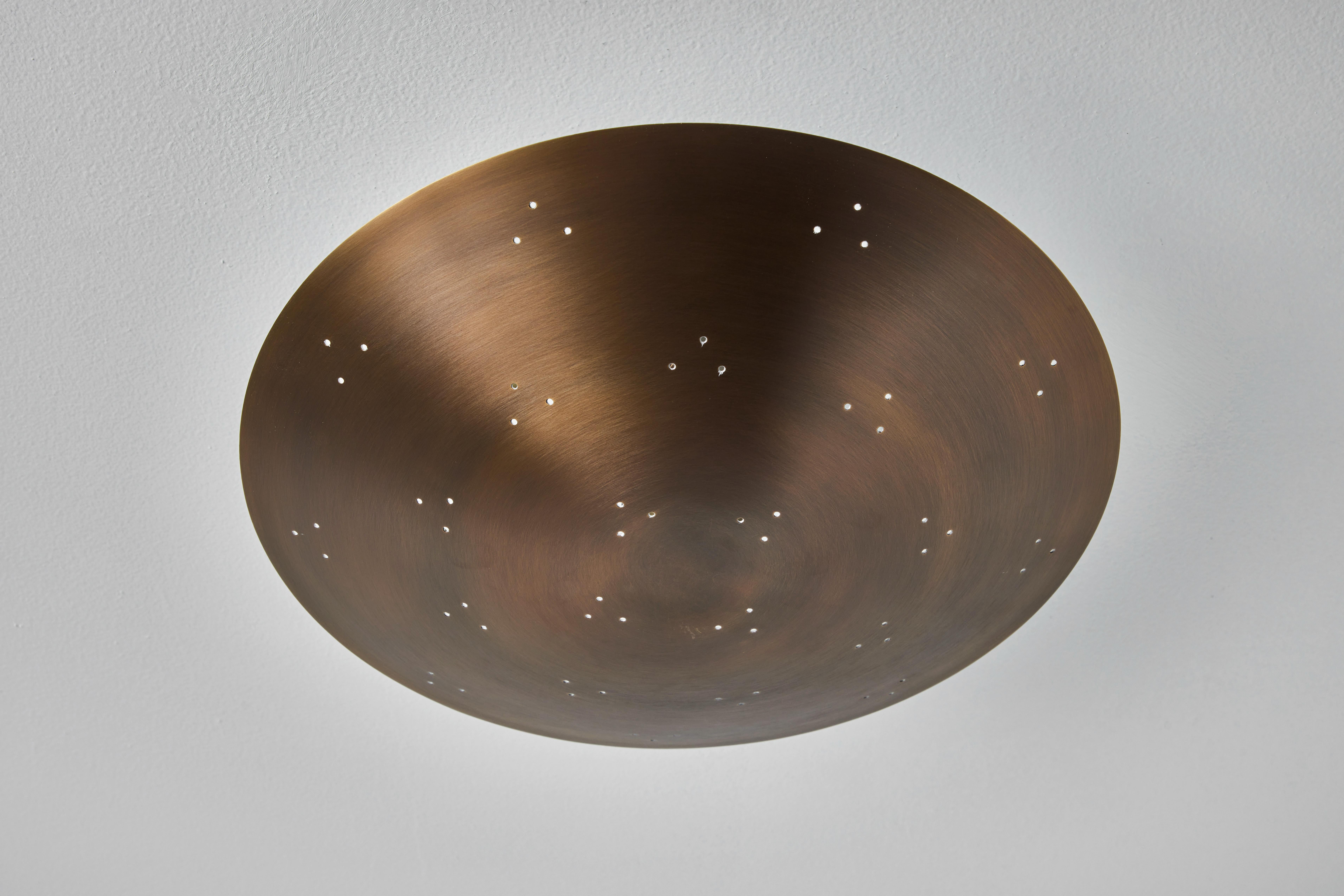 Two Enlighten 'Rey' Perforated Patinated Brass Dome Ceiling Lamp For Sale 1