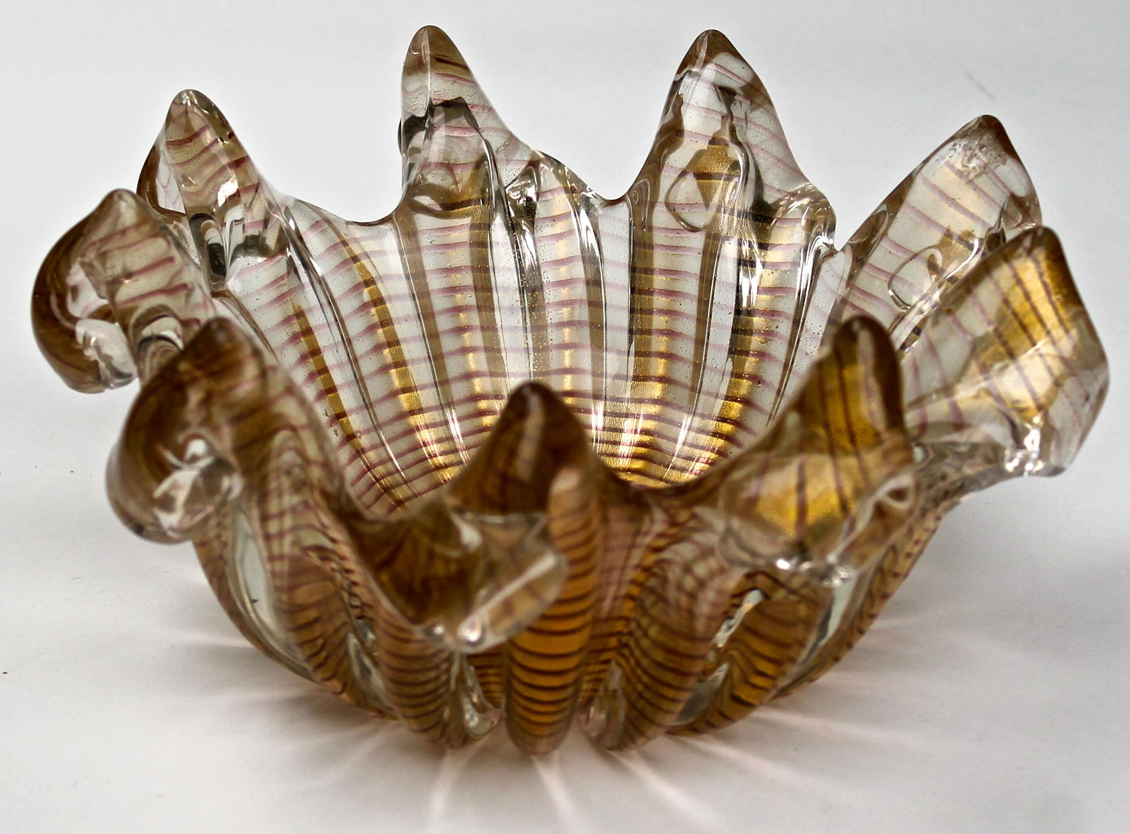 Blown Glass Two Ercole Barovier 'Cordonato d' Oro'/ Zebrati Candy Bowls For Sale