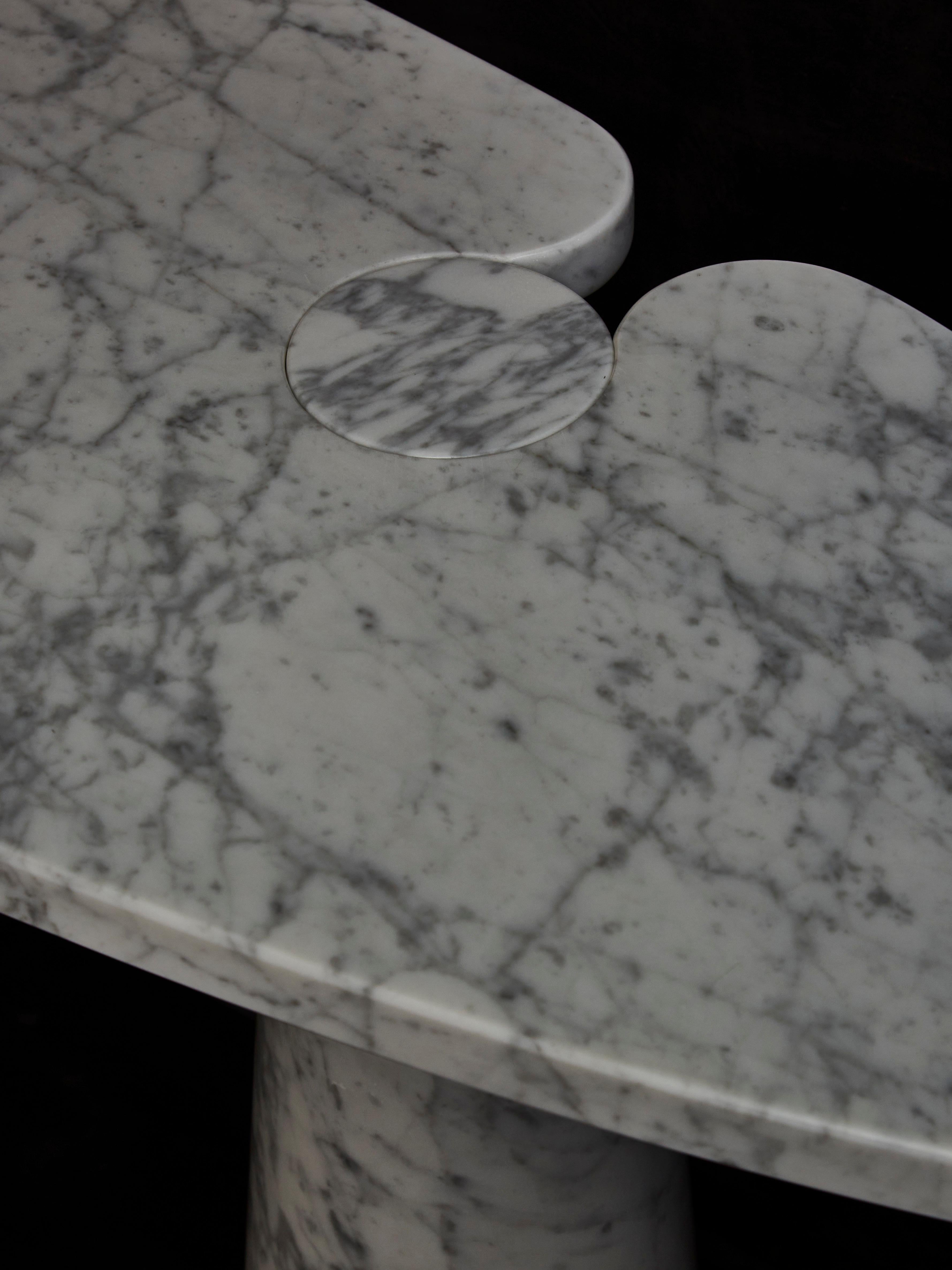 Italian Two Eros White Carrara Marble Consoles Table by Angelo Mangiarotti