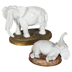 Two European Blanc De Chine Porcelain Figures Of Elephants