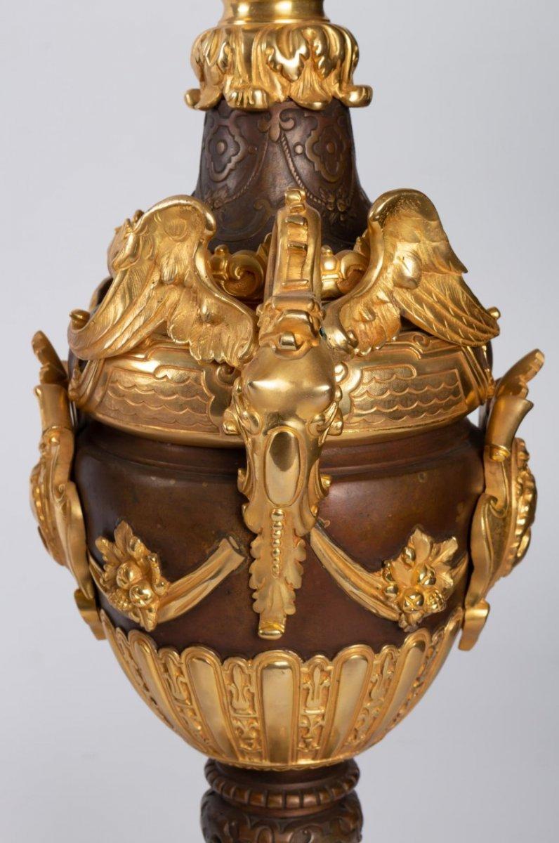 19th Century Two Ewers and a Bowl in Gilt and Brown Bronze