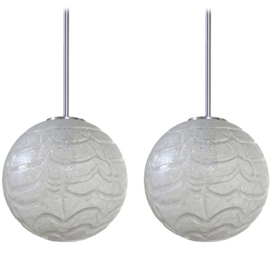 Late 20th Century Two Extra Large Massive Glass Globe Pendants Lights by Doria, Germany, 1970s For Sale