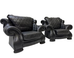 Two Extra Large Mid-Century Modern Chesterfield Style Lounge Chairs, 1980s