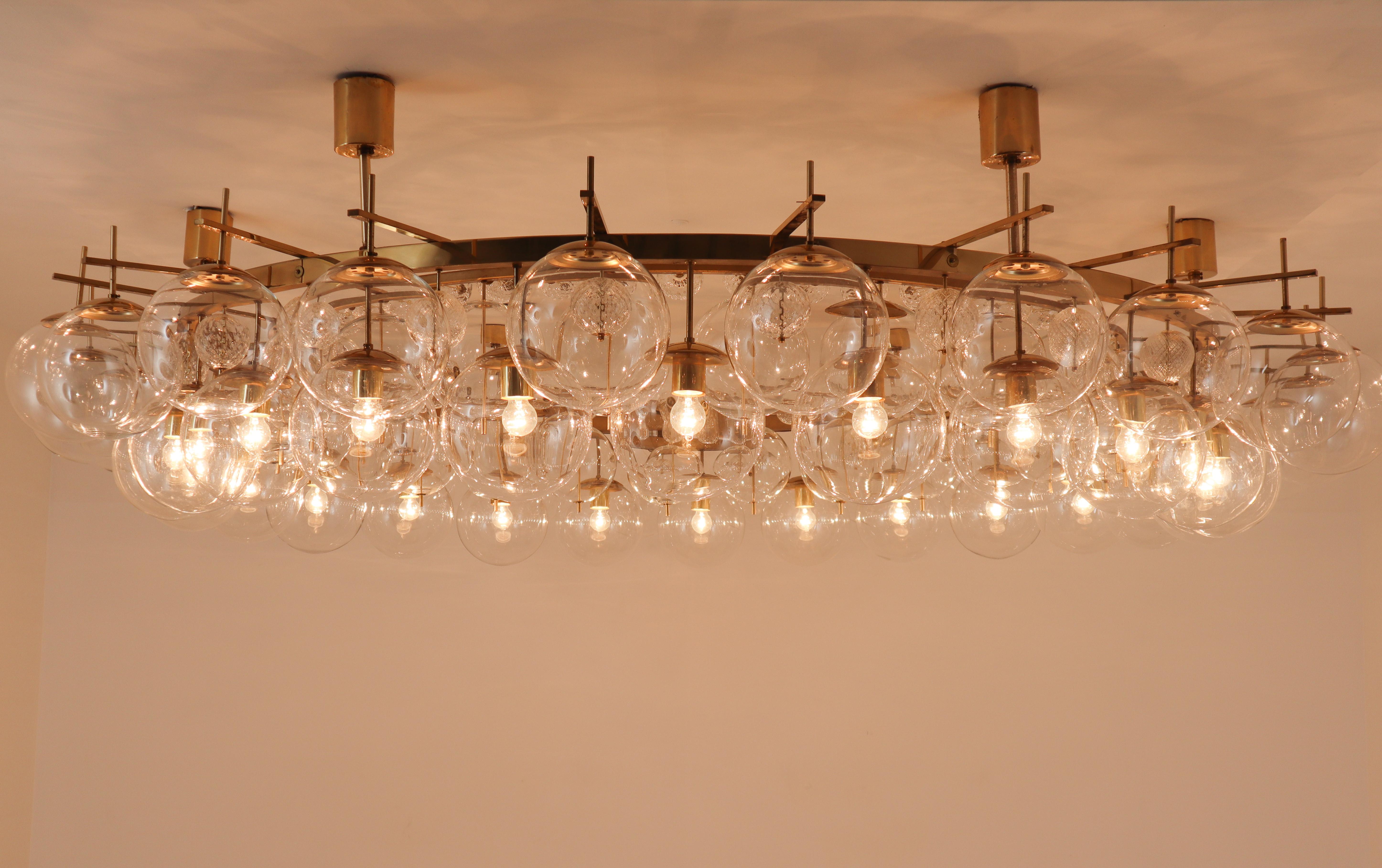 Two Extremely Large Hotel Chandeliers with Brass Fixture and Hand-Blowed Glass 4