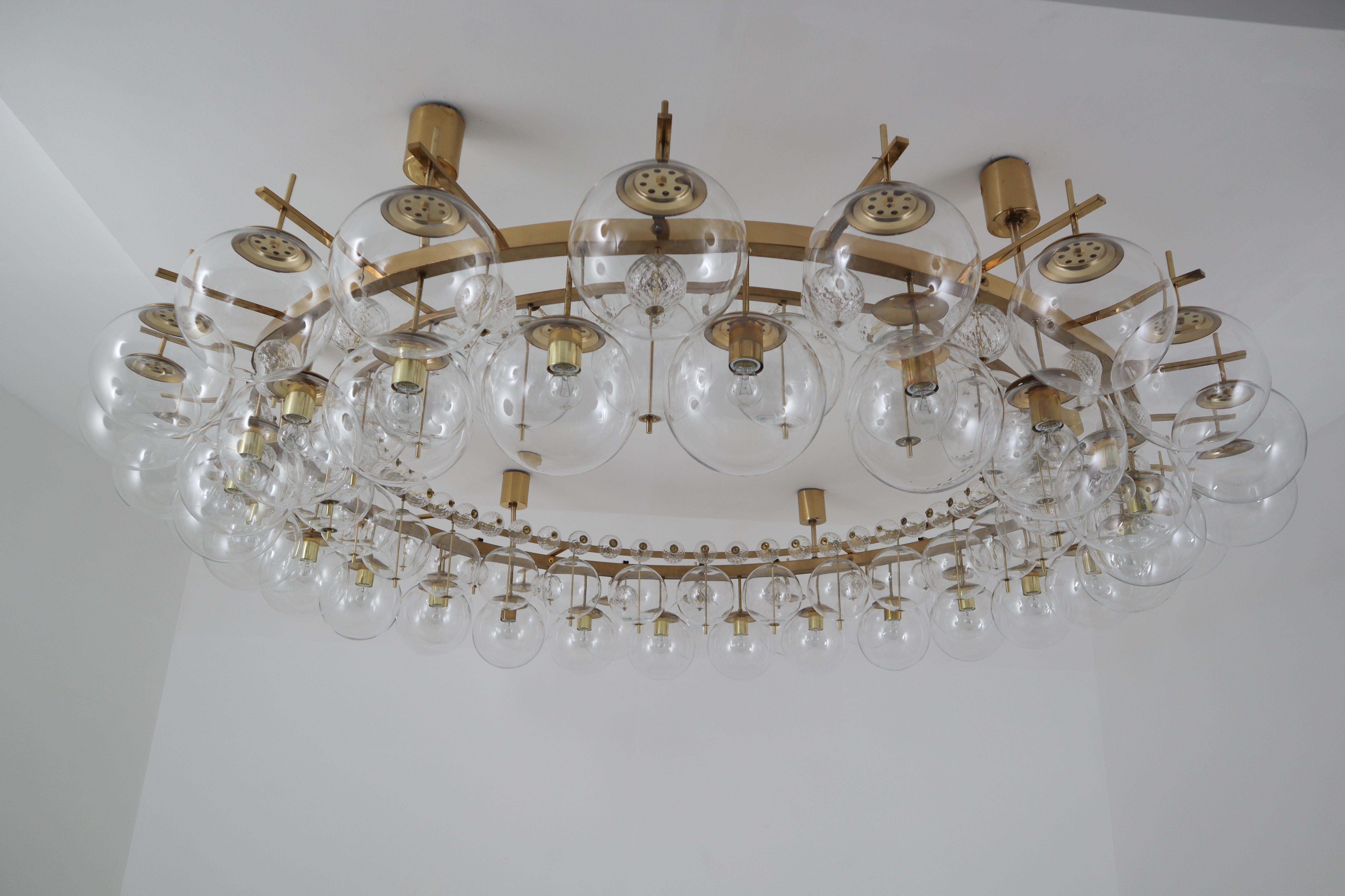 Two Extremely Large Hotel Chandeliers with Brass Fixture and Hand-Blowed Glass 5