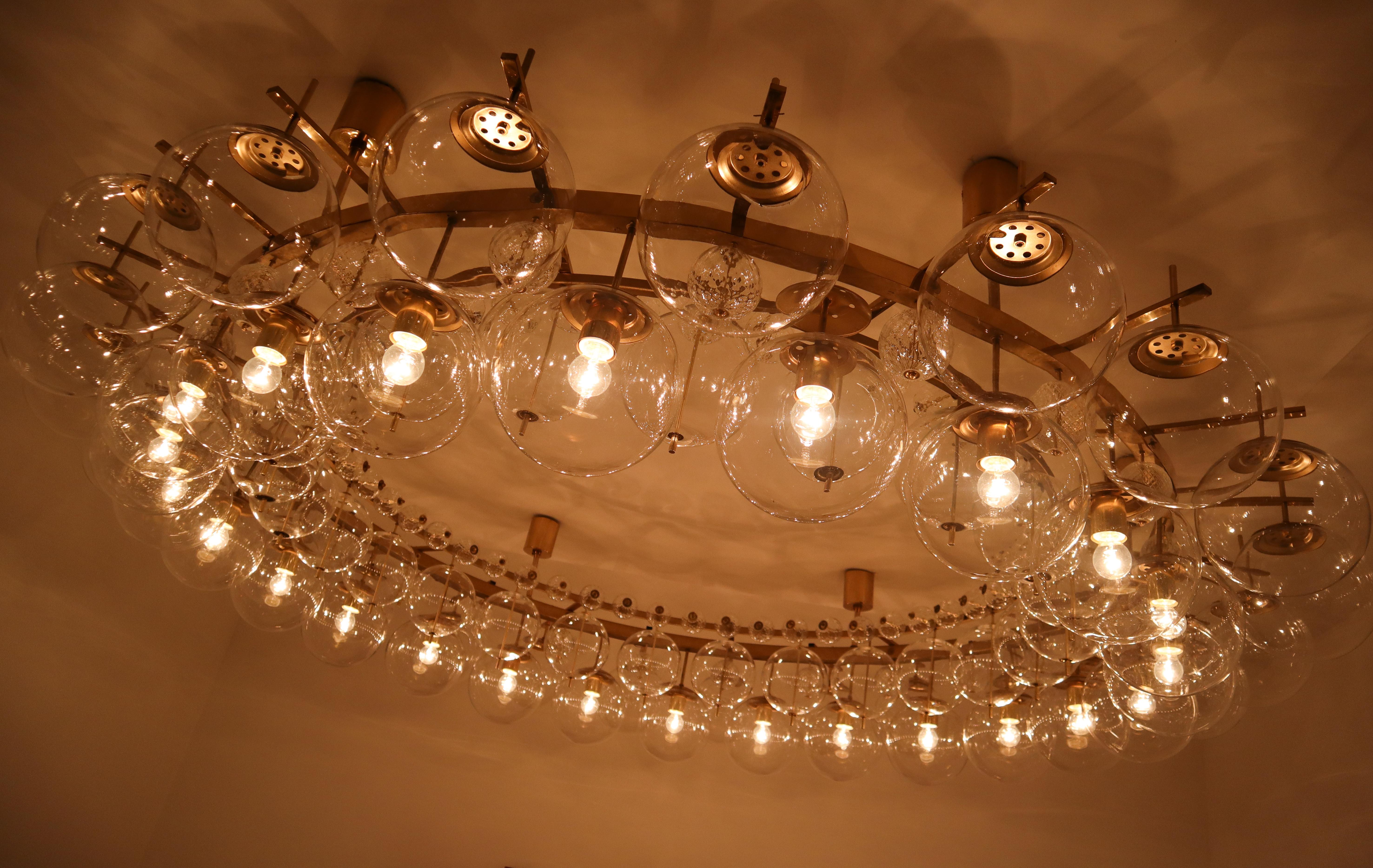 Two Extremely Large Hotel Chandeliers with Brass Fixture and Hand-Blowed Glass 7