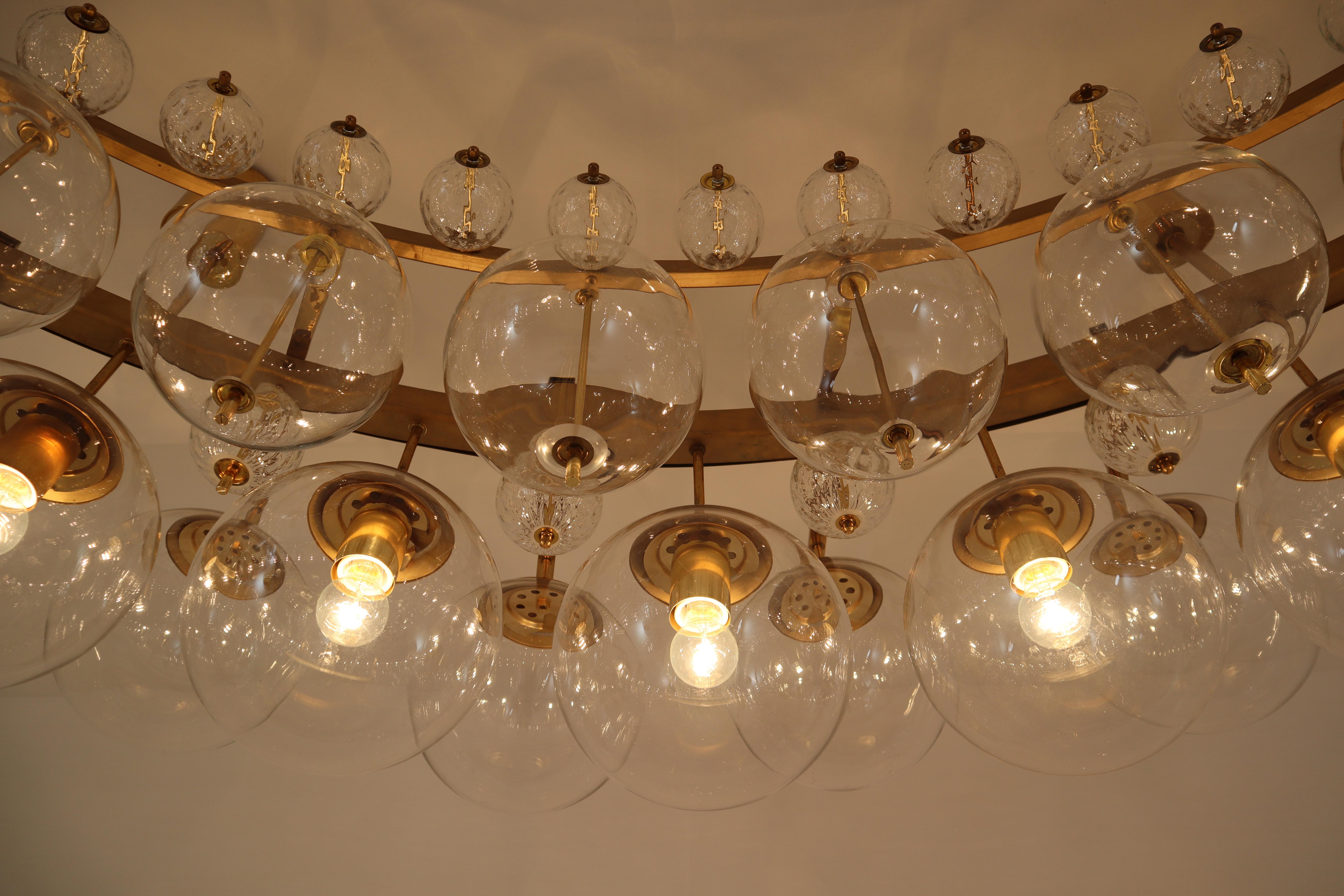 Two Extremely Large Hotel Chandeliers with Brass Fixture and Hand-Blowed Glass 9