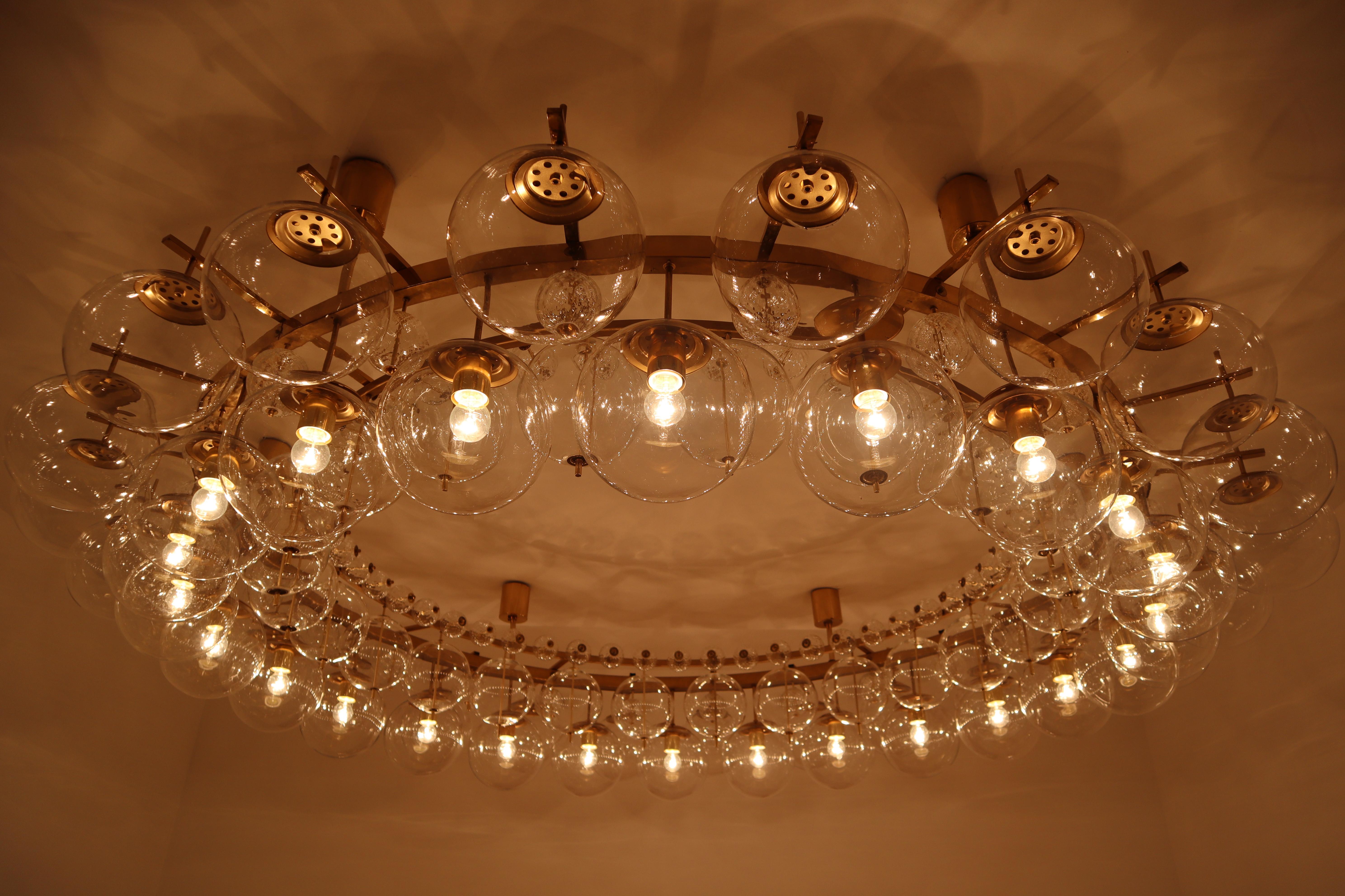 Two Extremely Large Hotel Chandeliers with Brass Fixture and Hand-Blowed Glass 10
