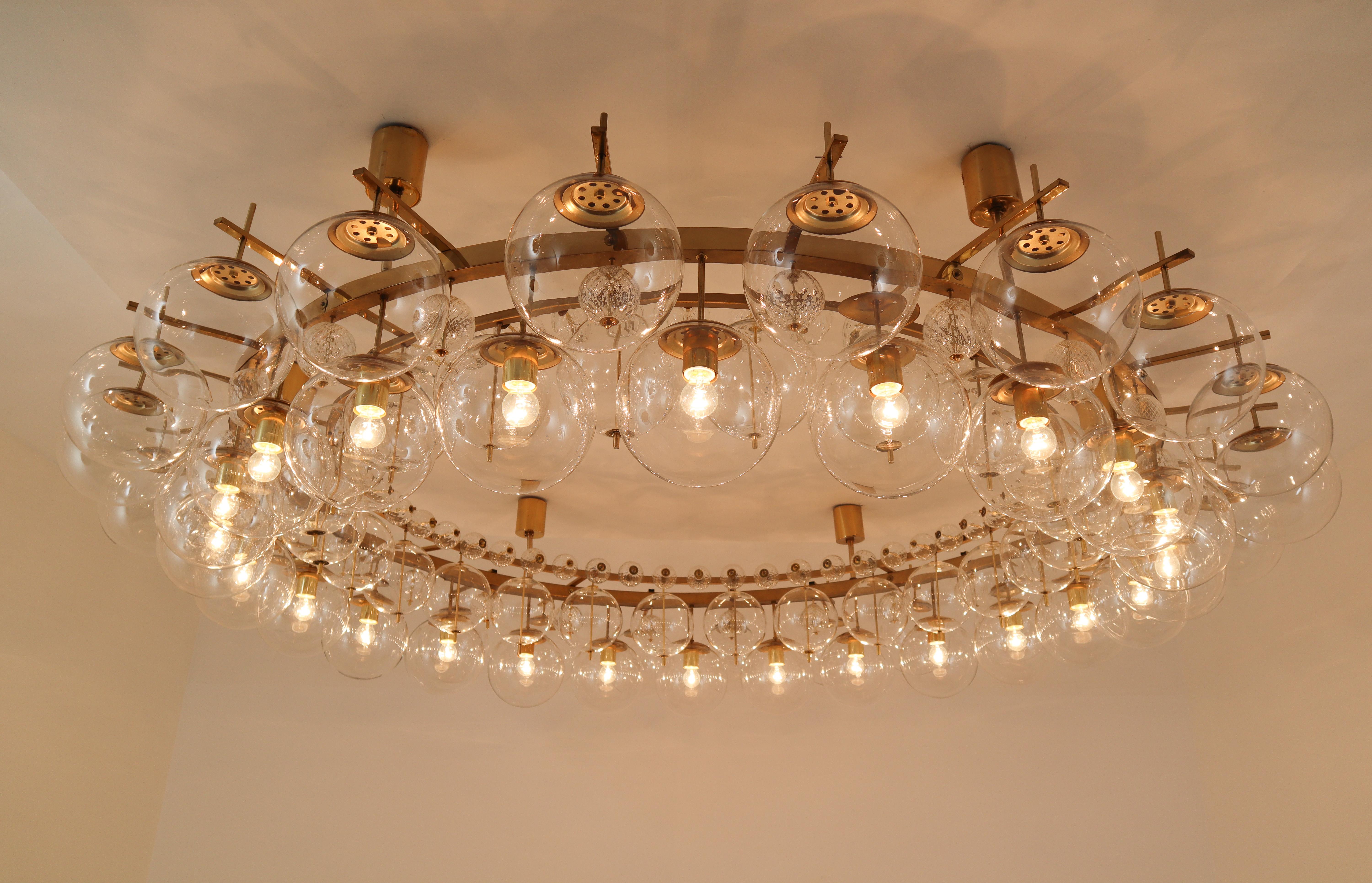 Two Extremely Large Hotel Chandeliers with Brass Fixture and Hand-Blowed Glass 11