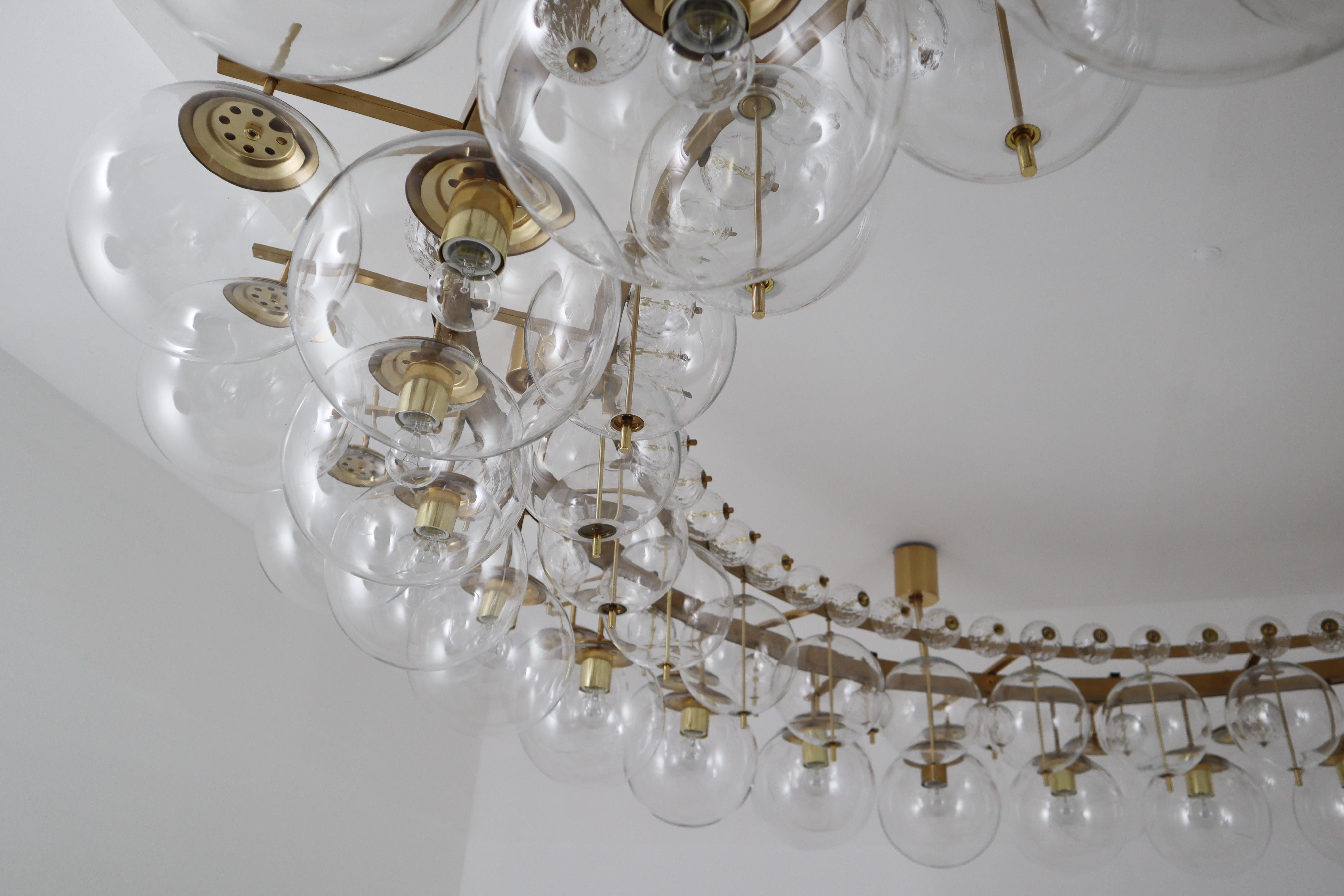 Two Extremely Large Hotel Chandeliers with Brass Fixture and Hand-Blowed Glass 12