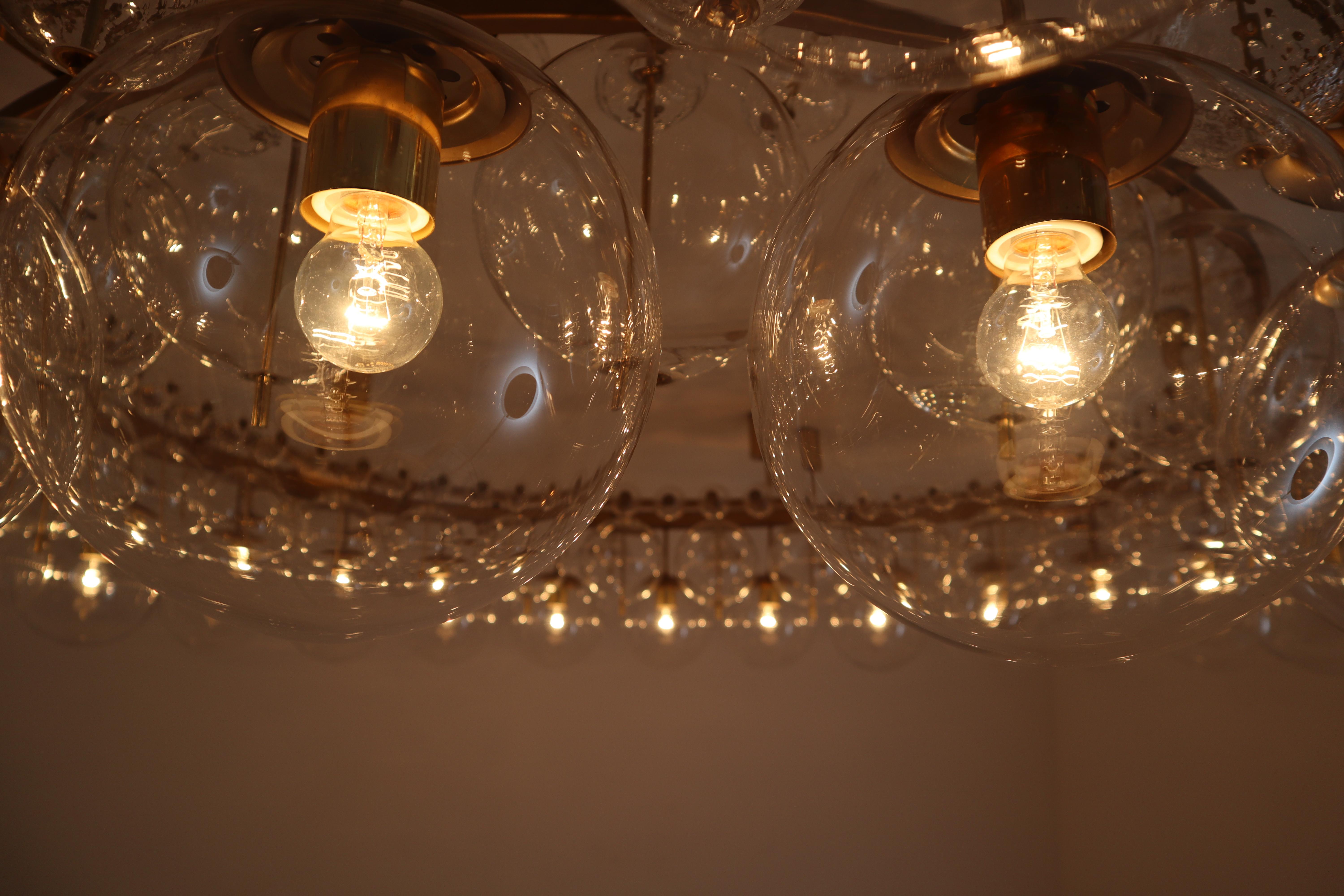 Austrian Two Extremely Large Hotel Chandeliers with Brass Fixture and Hand-Blowed Glass