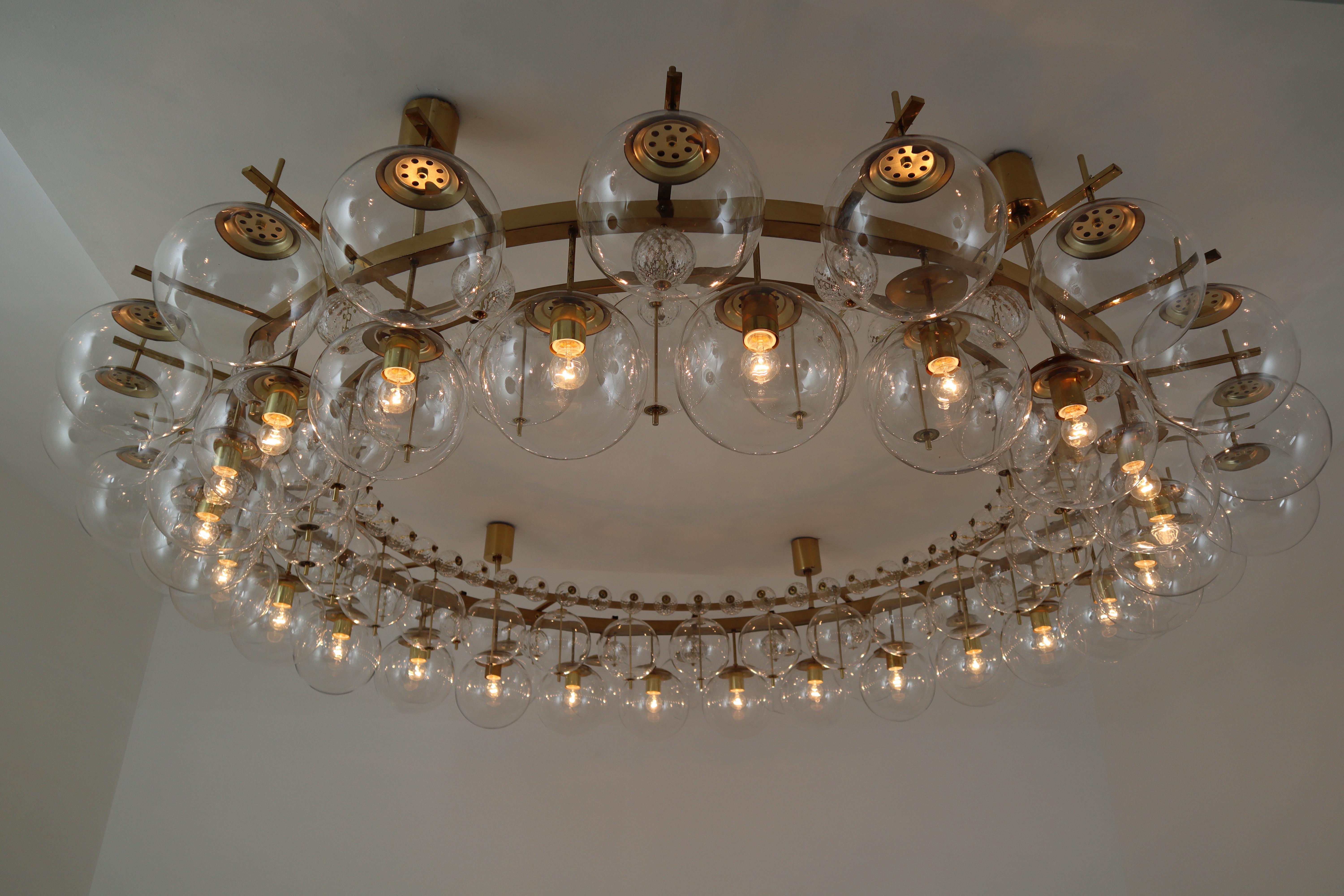 Two Extremely Large Hotel Chandeliers with Brass Fixture and Hand-Blowed Glass 2