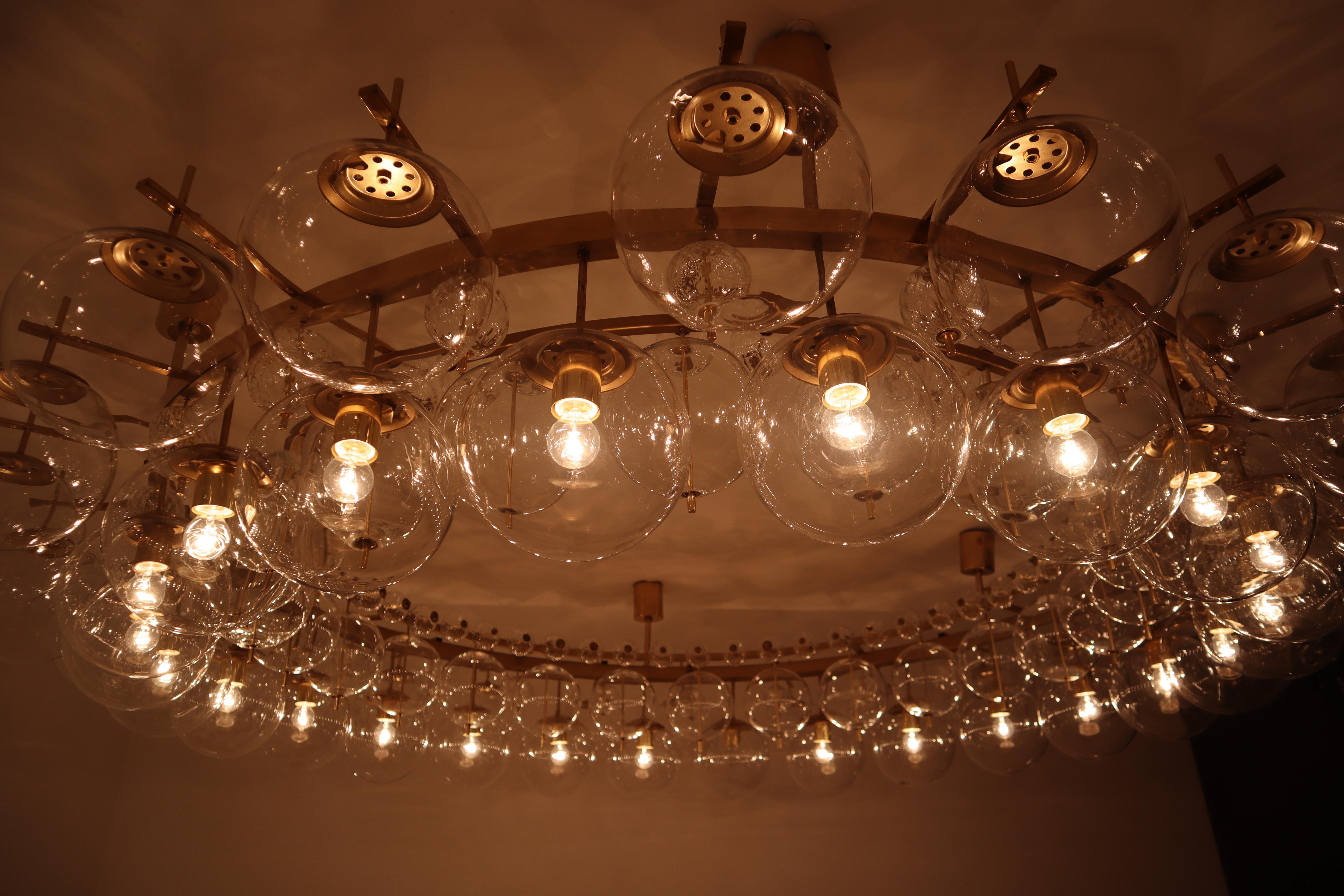 Two Extremely Large Hotel Chandeliers with Brass Fixture and Hand-Blowed Glass 3